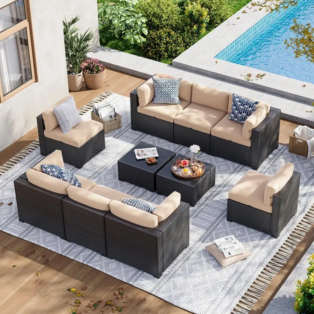 10 Piece Patio Furniture Set Wicker Rattan Patio Sectional Sofa Set Outdoor Seating Furniture with Thickened Cushion, Beige
10 Piece Patio Furniture Set Wicker Rattan Patio Sectional Sofa Set Outdoor Seating Furniture with Thickened Cushion, Beige