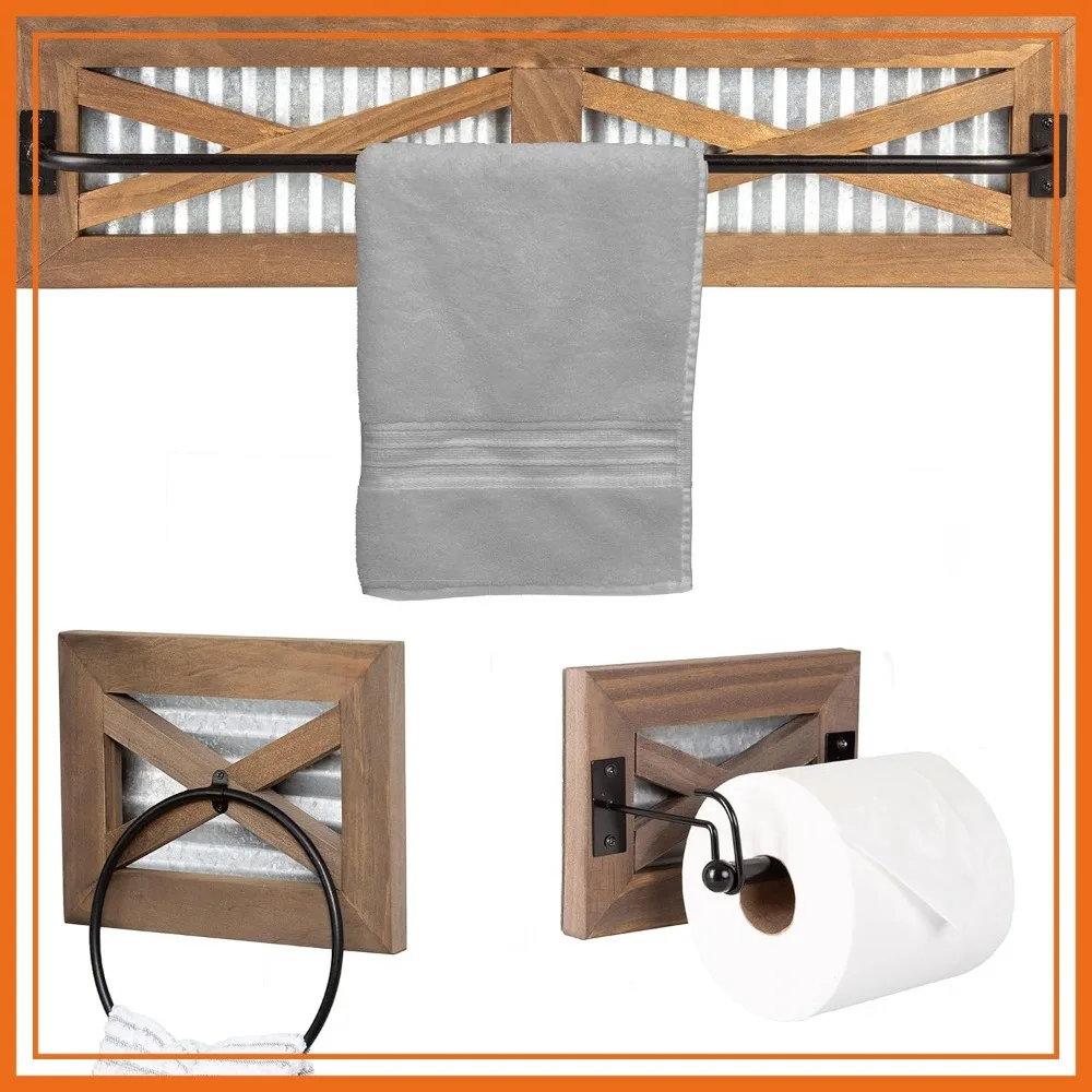 Rustic Towel Bar & Toilet Paper Holder Set with Towel Ring - Wall Mounted Bathroom Rack, Barnwood & Black Metal, Farmhouse Decor
Rustic Towel Bar & Toilet Paper Holder Set with Towel Ring - Wall Mounted Bathroom Rack, Barnwood & Black Metal, Farmhouse Decor