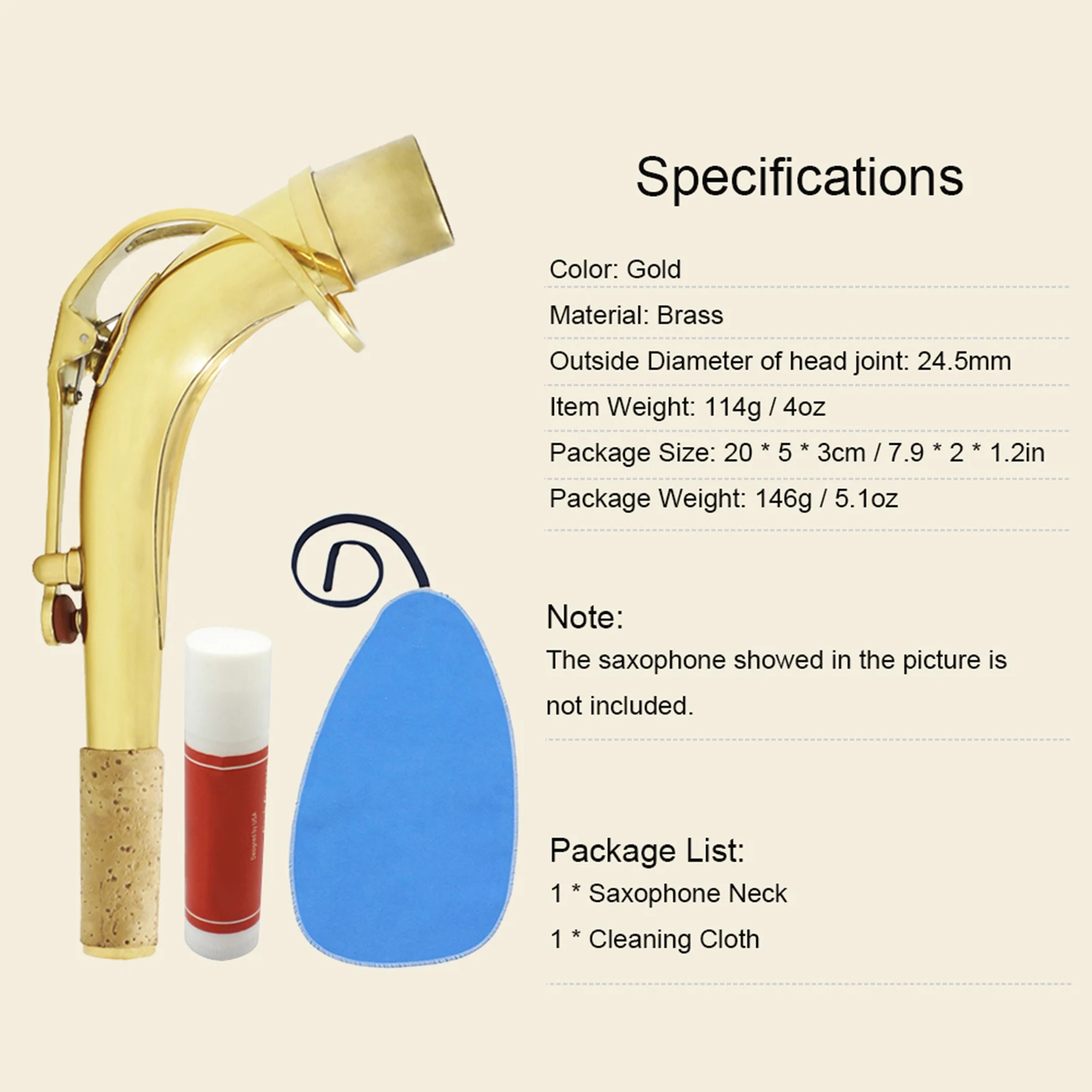 Alto Sax Neck Brass Sax Neck Saxophone Neck Brass Alto Saxophone Sax Neck with Clean Cloth Cork Grease Instrument Accessory
Alto Sax Neck Brass Sax Neck Saxophone Neck Brass Alto Saxophone Sax Neck with Clean Cloth Cork Grease Instrument Accessory