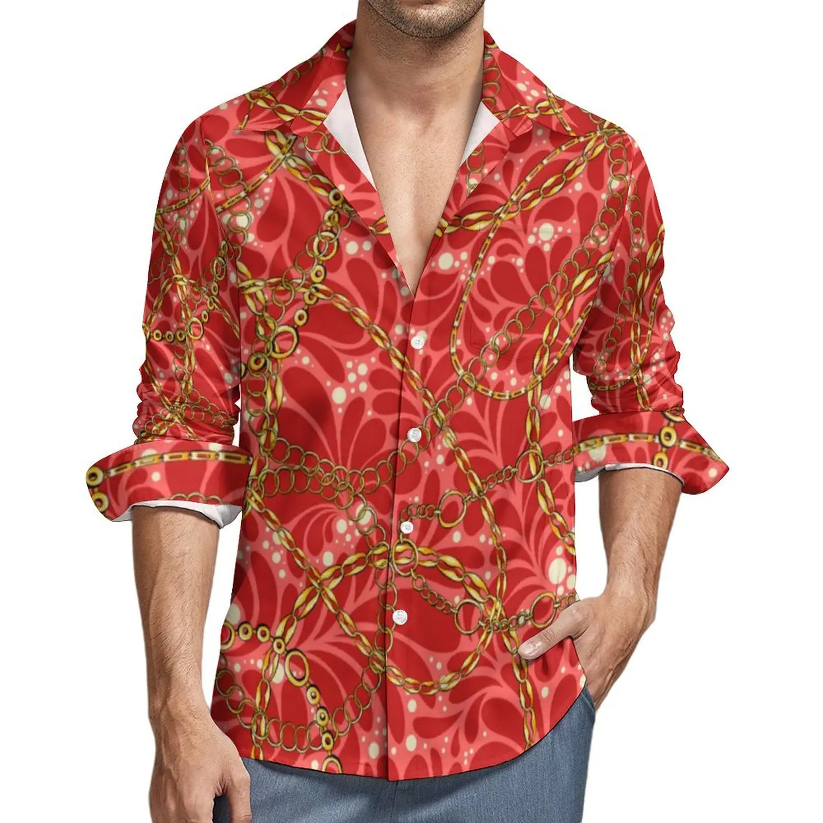 Gold Chain Print Casual Shirt Men Red Floral Korean Fashion Shirt Autumn Vintage Blouses Long Sleeve Custom Oversized Clothing
Gold Chain Print Casual Shirt Men Red Floral Korean Fashion Shirt Autumn Vintage Blouses Long Sleeve Custom Oversized Clothing