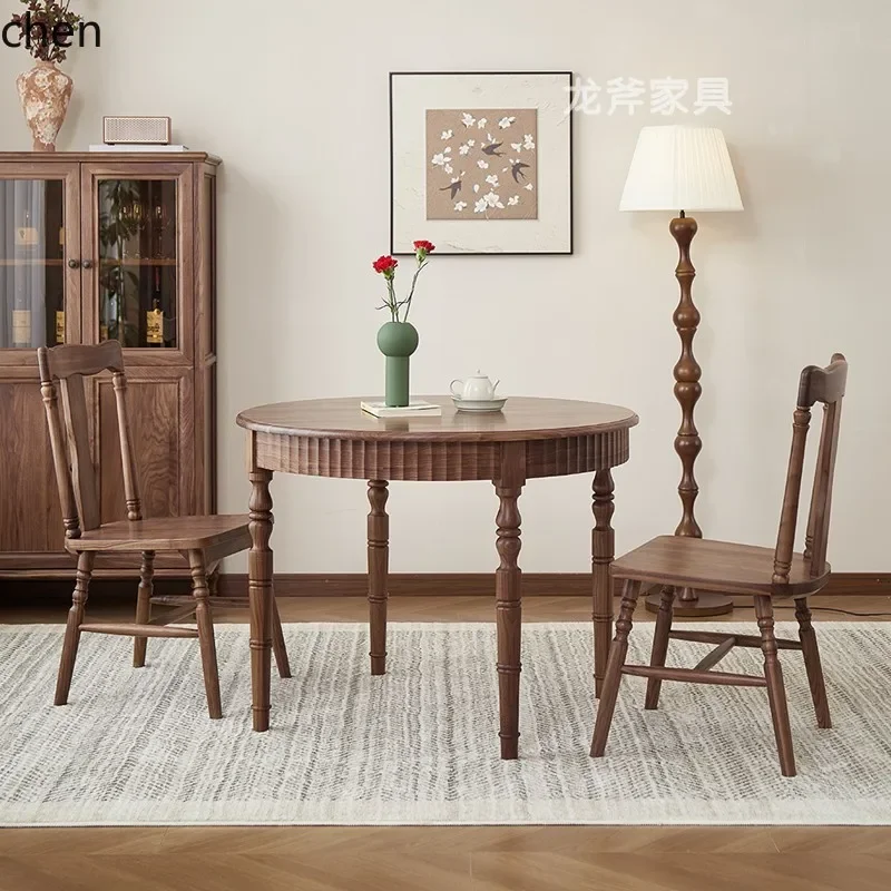 Black walnut round dining table for home negotiation small round table retro round dining table and chair combination
Black walnut round dining table for home negotiation small round table retro round dining table and chair combination