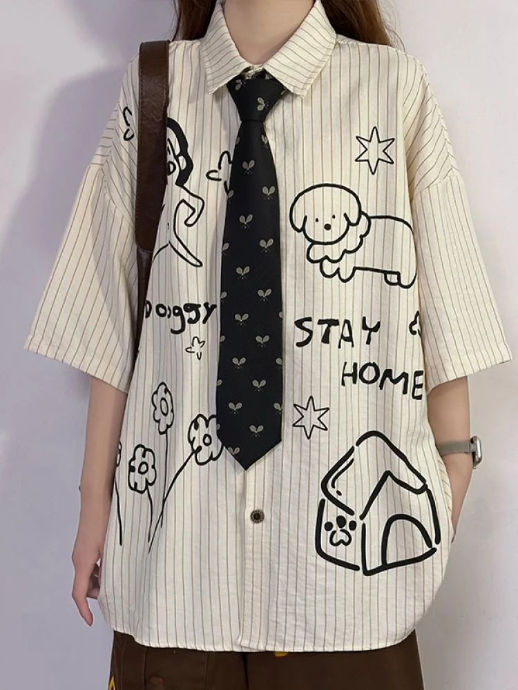 Original American Retro Striped Short Sleeve Shirt Women Summer Loose Dog Print Casual Fashion Street Style Loose Top
Original American Retro Striped Short Sleeve Shirt Women Summer Loose Dog Print Casual Fashion Street Style Loose Top