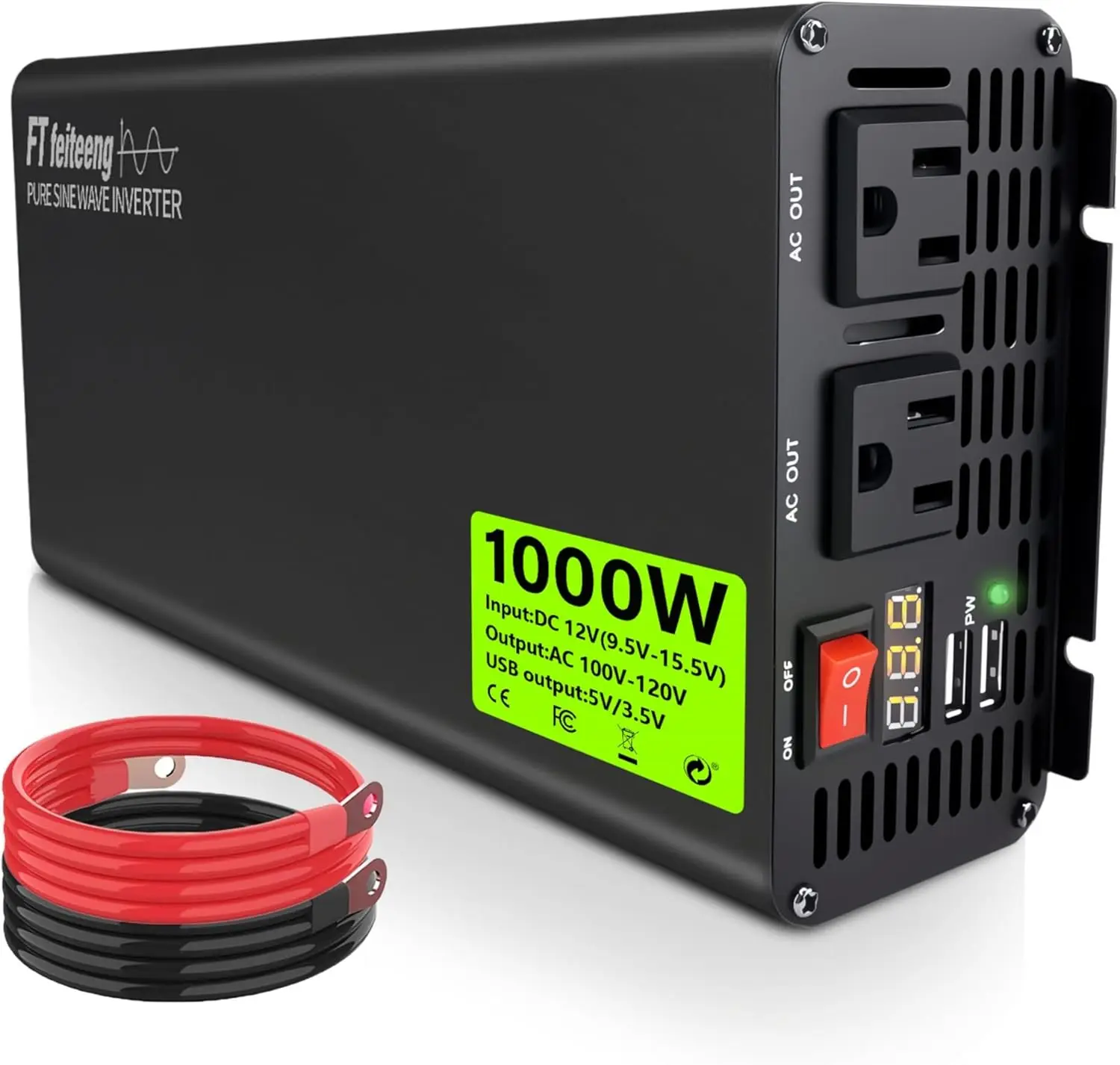 Инвертор чистой синусоидальной волны мощностью 1000 Вт от 12 В постоянного тока до 120 В переменного тока, 60 Гц, с аккумуляторными кабелями, 2 розетки переменного тока, 2 порта USB, для ноутбуков, автомобилей, автофургонов, C
Инвертор чистой синусоидальной волны мощностью 1000 Вт от 12 В постоянного тока до 120 В переменного тока, 60 Гц, с аккумуляторными кабелями, 2 розетки переменного тока, 2 порта USB, для ноутбуков, автомобилей, автофургонов, C