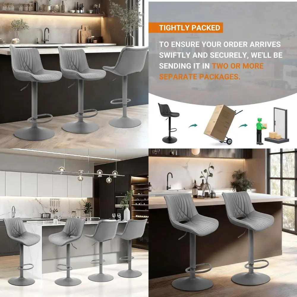 Gray Adjustable Swivel Bar Stools Set of 2, Premium PU Leather, Open Back Design for Kitchen Island or Dining Area
Gray Adjustable Swivel Bar Stools Set of 2, Premium PU Leather, Open Back Design for Kitchen Island or Dining Area