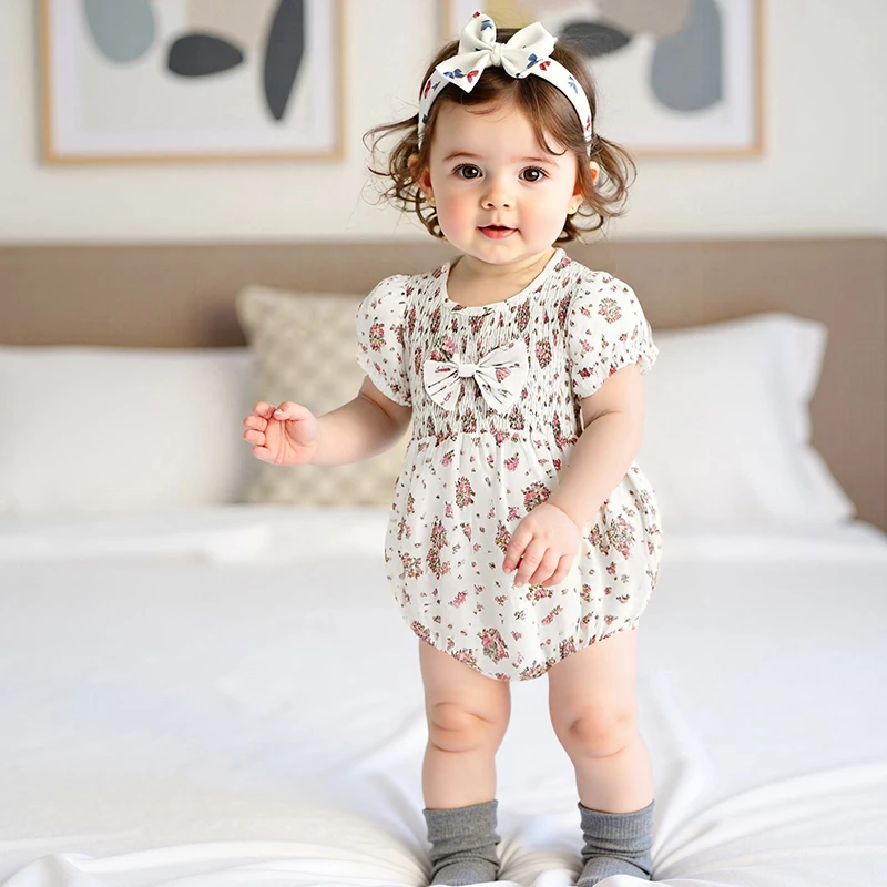 2024-12-17 Lioraitiin Baby Girl Summer Outfits Floral Pattern Smocked Crew Neck Short Sleeve Romper with Bow Headband 2Pcs Set
2024-12-17 Lioraitiin Baby Girl Summer Outfits Floral Pattern Smocked Crew Neck Short Sleeve Romper with Bow Headband 2Pcs Set