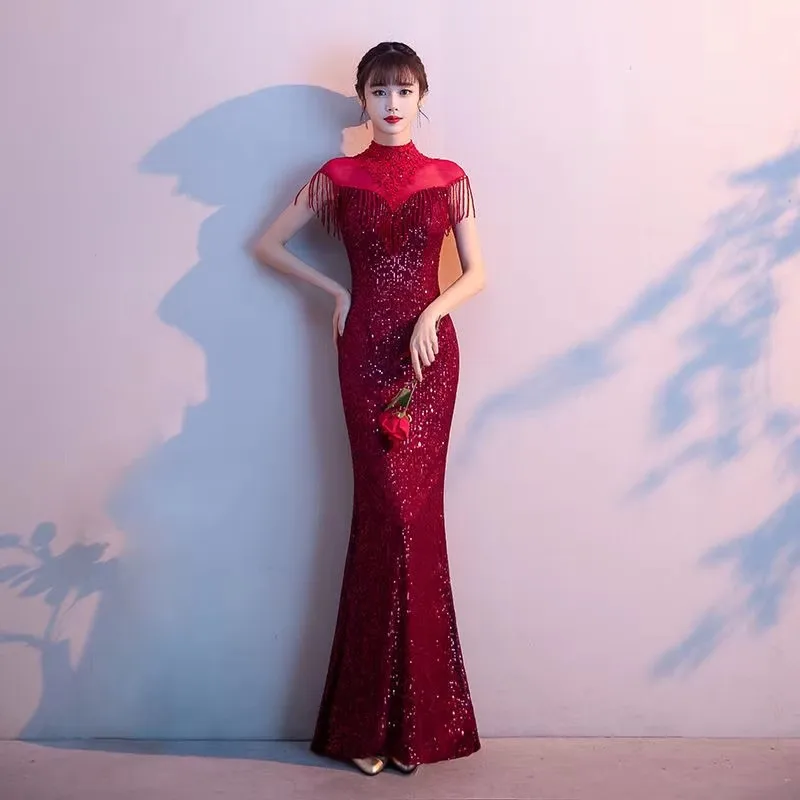 Banquet evening dress long elegant temperament 2023 new autumn and winter fringe fishtail annual long high waist slimming
Banquet evening dress long elegant temperament 2023 new autumn and winter fringe fishtail annual long high waist slimming