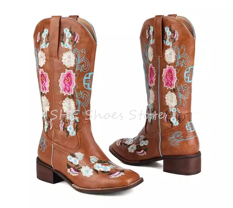 Женские сапоги до середины икры на массивном каблуке с вышивкой в стиле ретро, ковбойские сапоги в стиле вестерн с цветами, женские вечерние модельные туфли 
Женские сапоги до середины икры на массивном каблуке с вышивкой в стиле ретро, ковбойские сапоги в стиле вестерн с цветами, женские вечерние модельные туфли