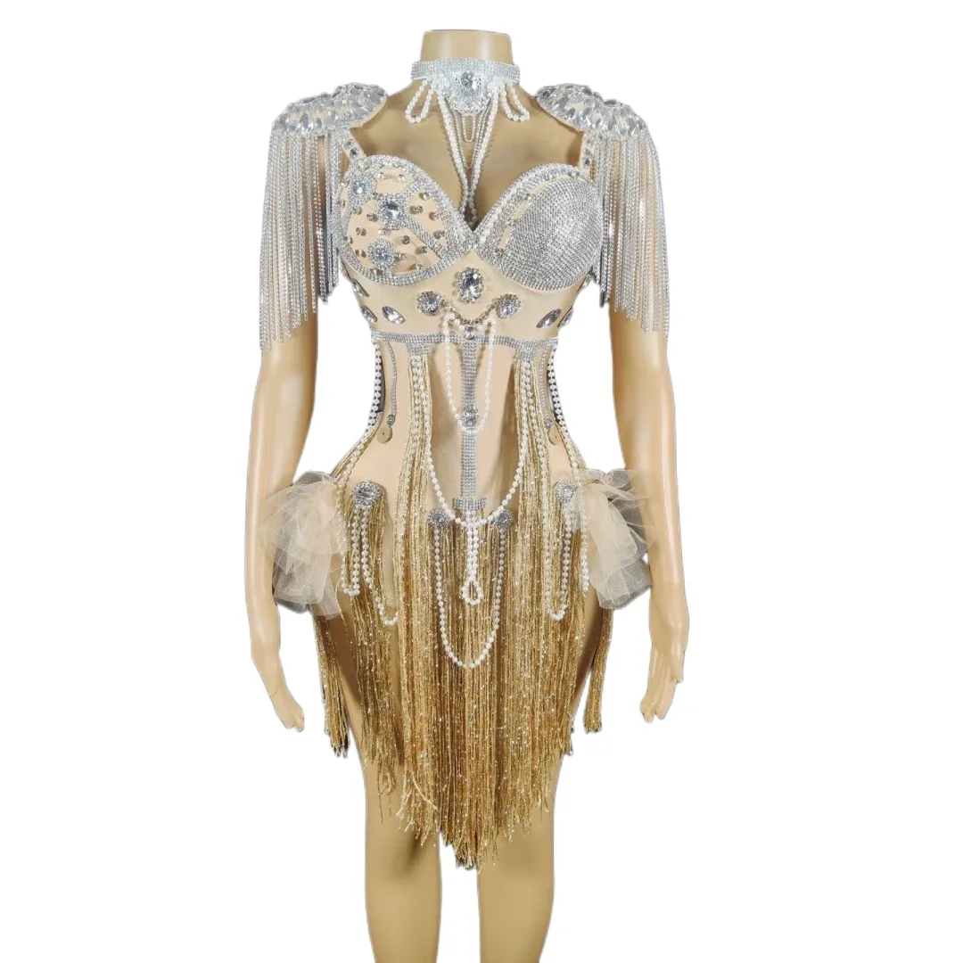Pearl Fringe Women Birthday Club Outfit Nude Singer Stage Performance Dress
Pearl Fringe Women Birthday Club Outfit Nude Singer Stage Performance Dress
