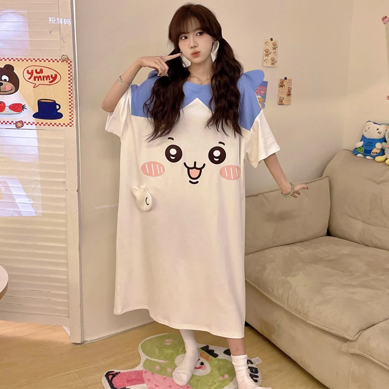 Summer Women Cute Cartoon Nightgown White Loose Short-Sleeve Sleep Dress Kawaii Anime Pattern Soft Korean Comfortable Homewear
Summer Women Cute Cartoon Nightgown White Loose Short-Sleeve Sleep Dress Kawaii Anime Pattern Soft Korean Comfortable Homewear
