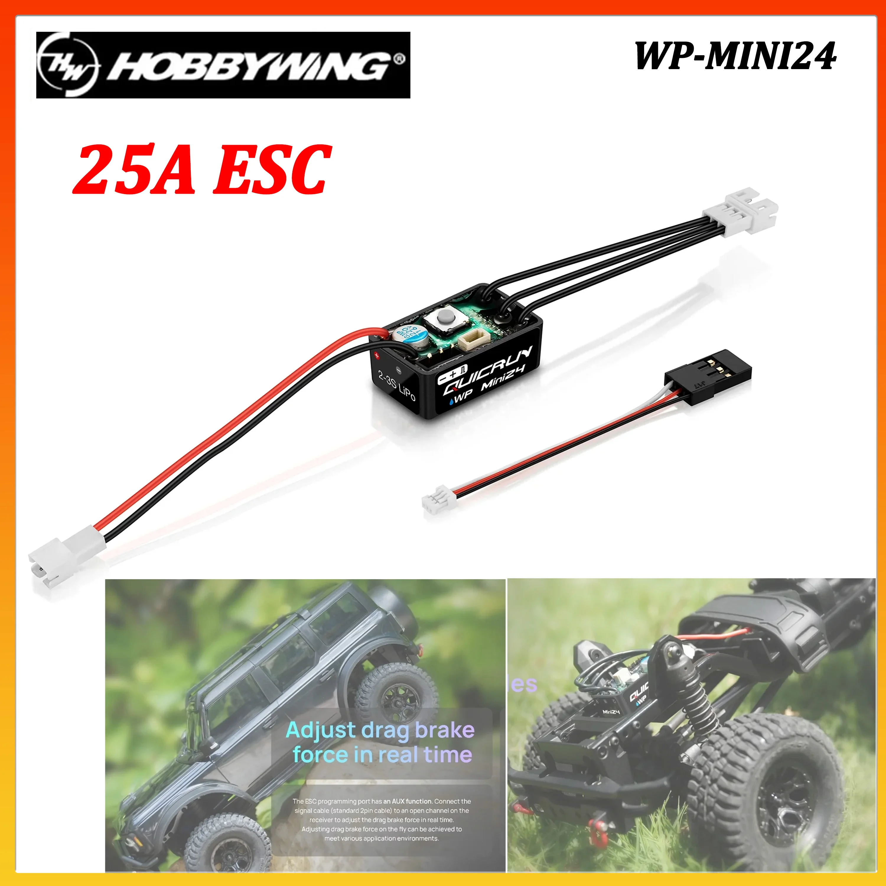 Hobbywing QuicRun WP-MINI24 25A ESC Sensorless Brushed/Brushless Waterproof for 1/16 1/18 1/24 RC Car Crawler Parts Axial 4WD
Hobbywing QuicRun WP-MINI24 25A ESC Sensorless Brushed/Brushless Waterproof for 1/16 1/18 1/24 RC Car Crawler Parts Axial 4WD