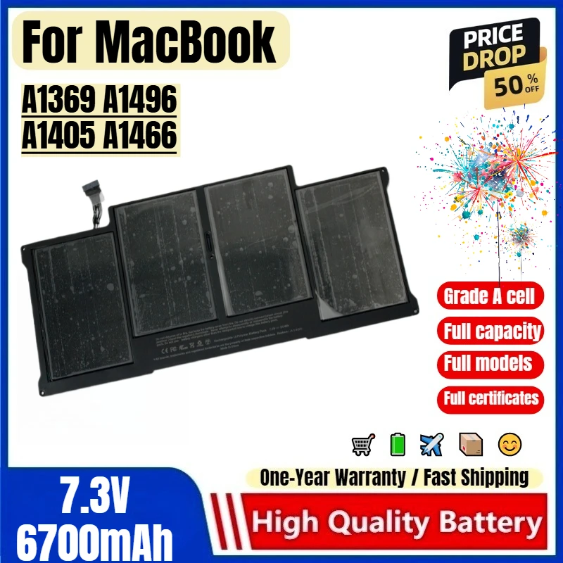 For MacBook Air A1369 A1496 A1405 A1466 Laptop Batteries 0 Cycle High Quality High Capacity Battery Replacement Bateria
For MacBook Air A1369 A1496 A1405 A1466 Laptop Batteries 0 Cycle High Quality High Capacity Battery Replacement Bateria