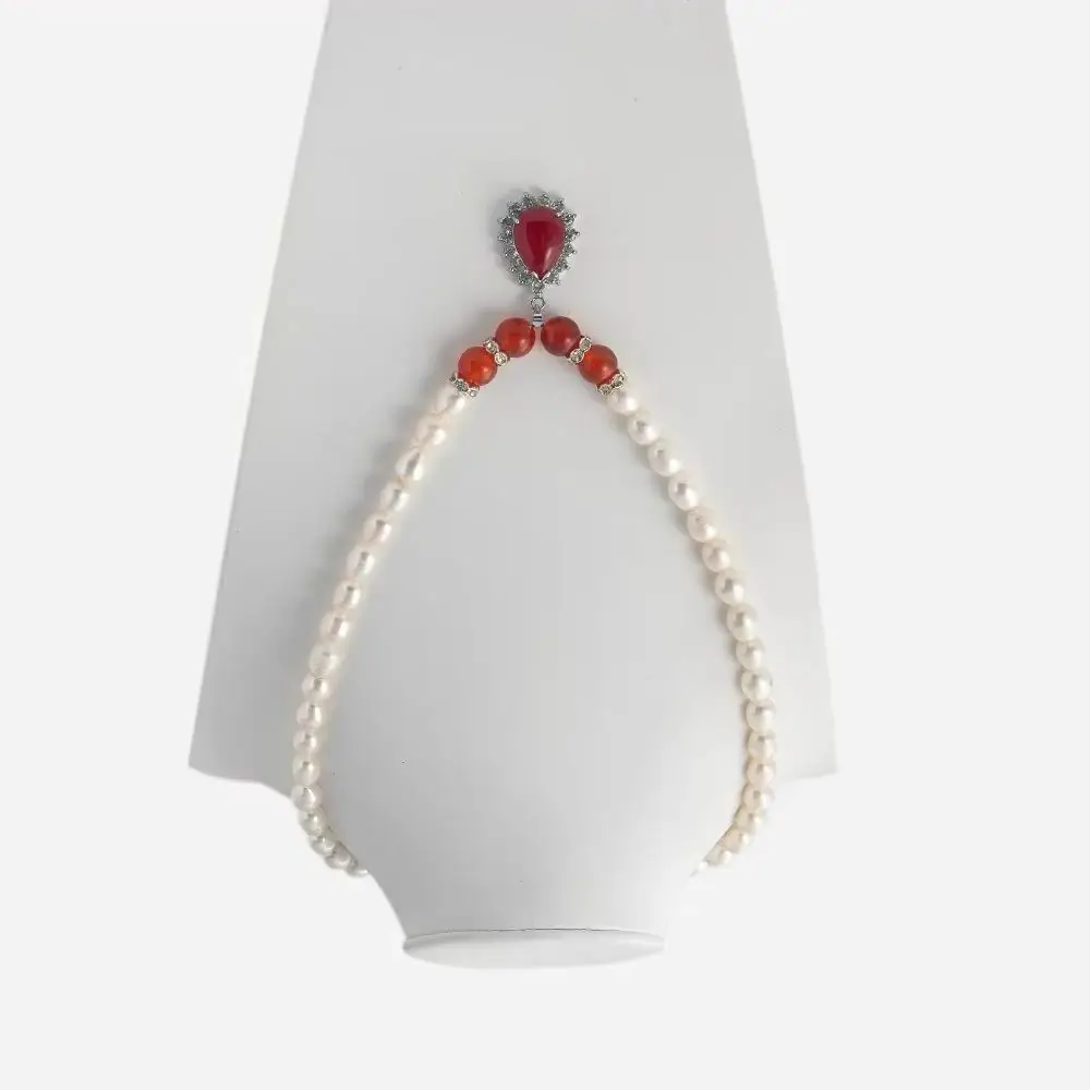 8-9mm Pearl Necklace White Rice Pearl Beads With Red Agate Pendant Agate Beads Gift for Mom Grandma Wife Girl friend Other Women
8-9mm Pearl Necklace White Rice Pearl Beads With Red Agate Pendant Agate Beads Gift for Mom Grandma Wife Girl friend Other Women