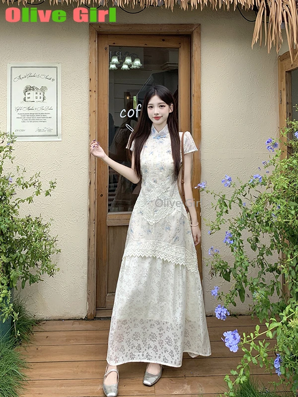 Large Size New Chinese Improved Cheongsam Dress Women's Summer Thin Lace Fake Two-piece Floral Skirt
Large Size New Chinese Improved Cheongsam Dress Women's Summer Thin Lace Fake Two-piece Floral Skirt