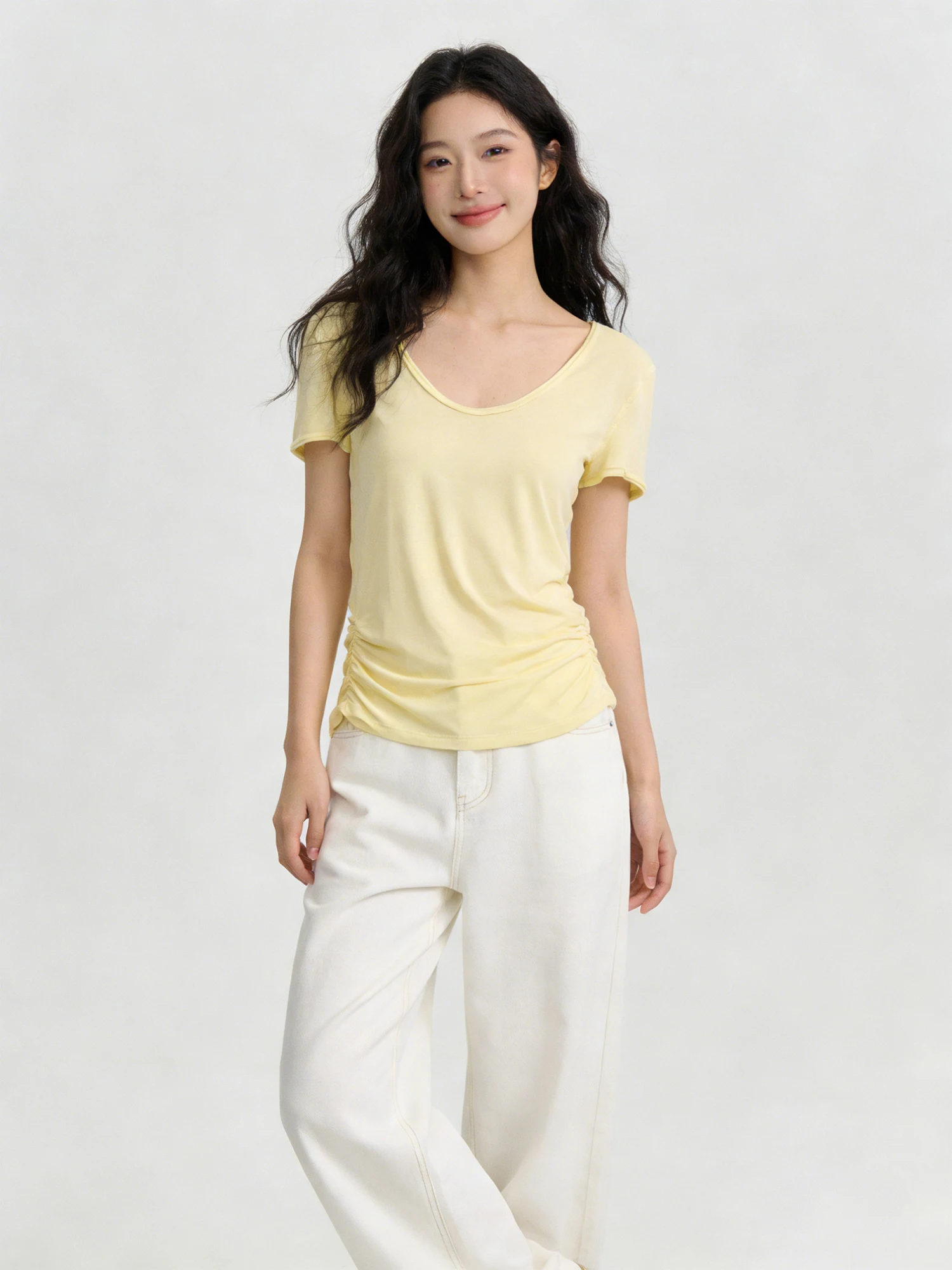 Lace Trim Slim Fit Short Sleeve T-Shirt Women's Summer New Design Waist Cinching Top Korean Style Commute Casual Fashion
Lace Trim Slim Fit Short Sleeve T-Shirt Women's Summer New Design Waist Cinching Top Korean Style Commute Casual Fashion