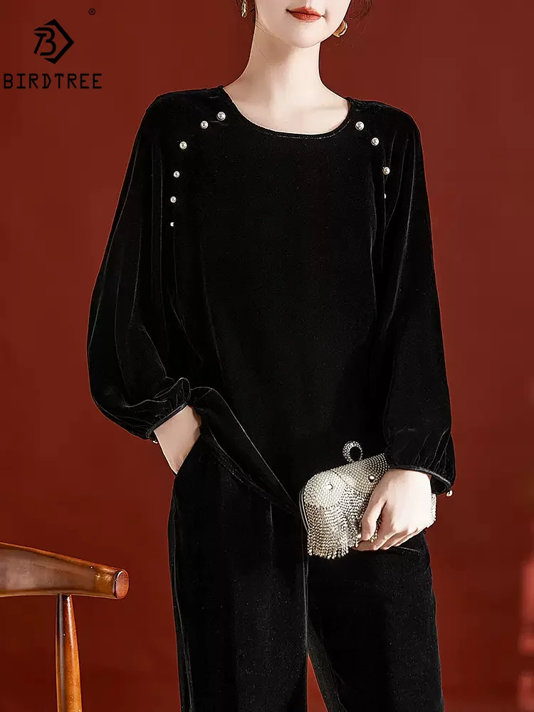 BirdTree, 100%Real Silk Retro Velvet T-Shirt, Women Long Sleeve Pearl, Fashion Loose Large Blouse, 2024 Spring New Top T43021QM
BirdTree, 100%Real Silk Retro Velvet T-Shirt, Women Long Sleeve Pearl, Fashion Loose Large Blouse, 2024 Spring New Top T43021QM