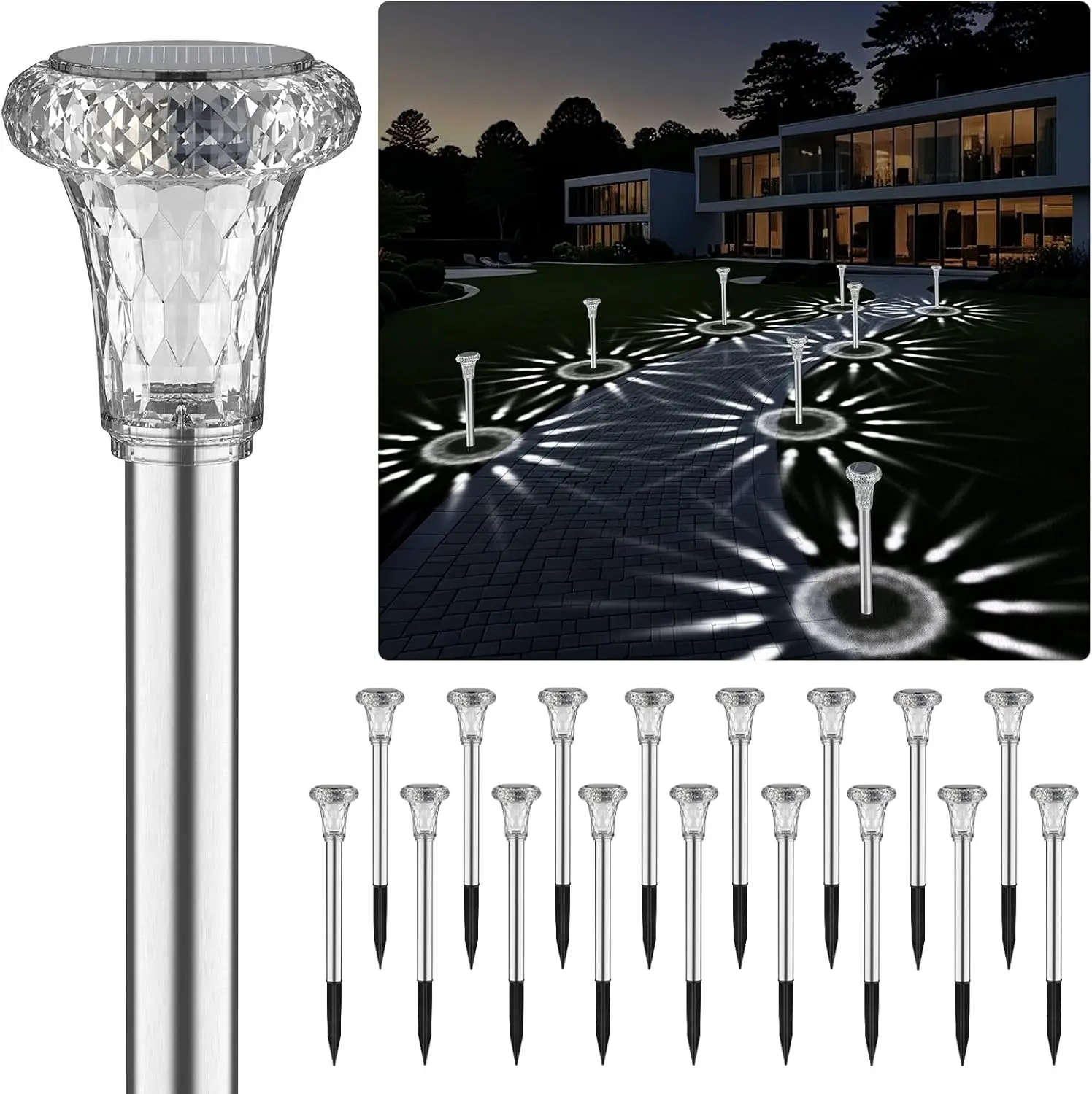 18-Pack Mini Solar Pathway Lights, Waterproof LED Garden Lights, Stainless Steel Solar-Powered Outdoor Decor, Cool White
18-Pack Mini Solar Pathway Lights, Waterproof LED Garden Lights, Stainless Steel Solar-Powered Outdoor Decor, Cool White