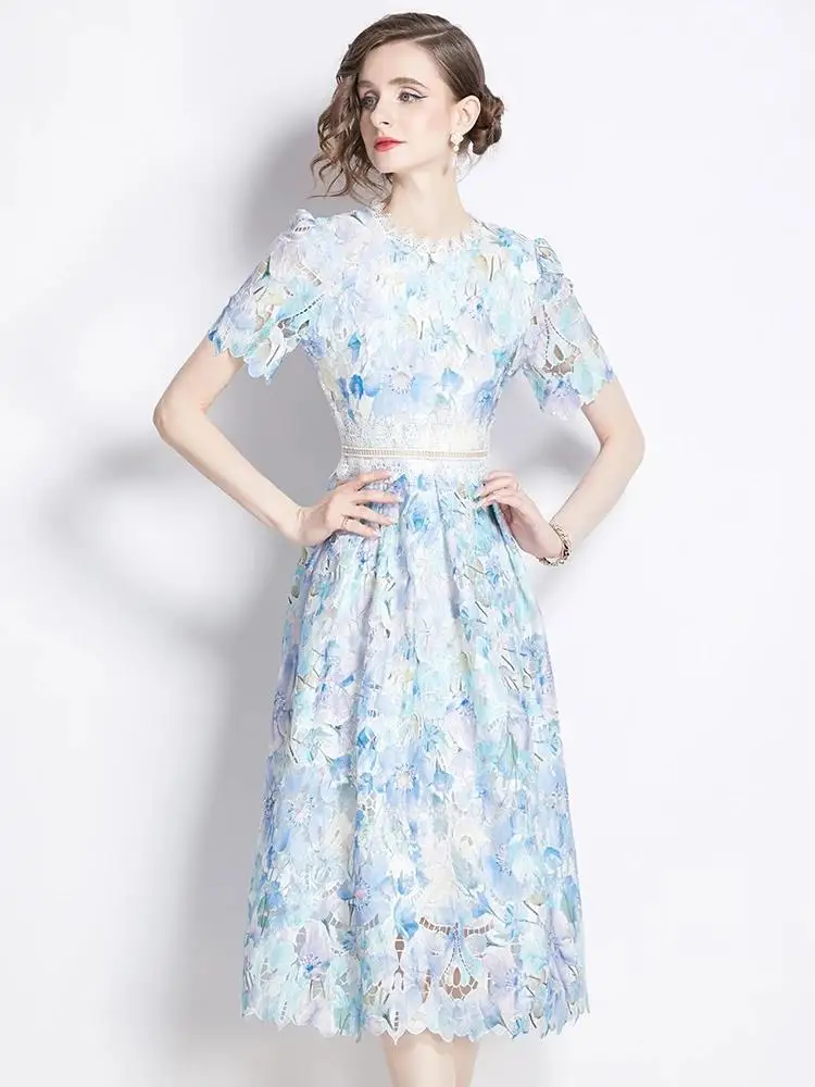 High Quality Water-Soluble Lace Embroidery Hollow Out Floral Dress Women Short Sleeve Zipper Slim High Waist Party Midi Vestidos
High Quality Water-Soluble Lace Embroidery Hollow Out Floral Dress Women Short Sleeve Zipper Slim High Waist Party Midi Vestidos