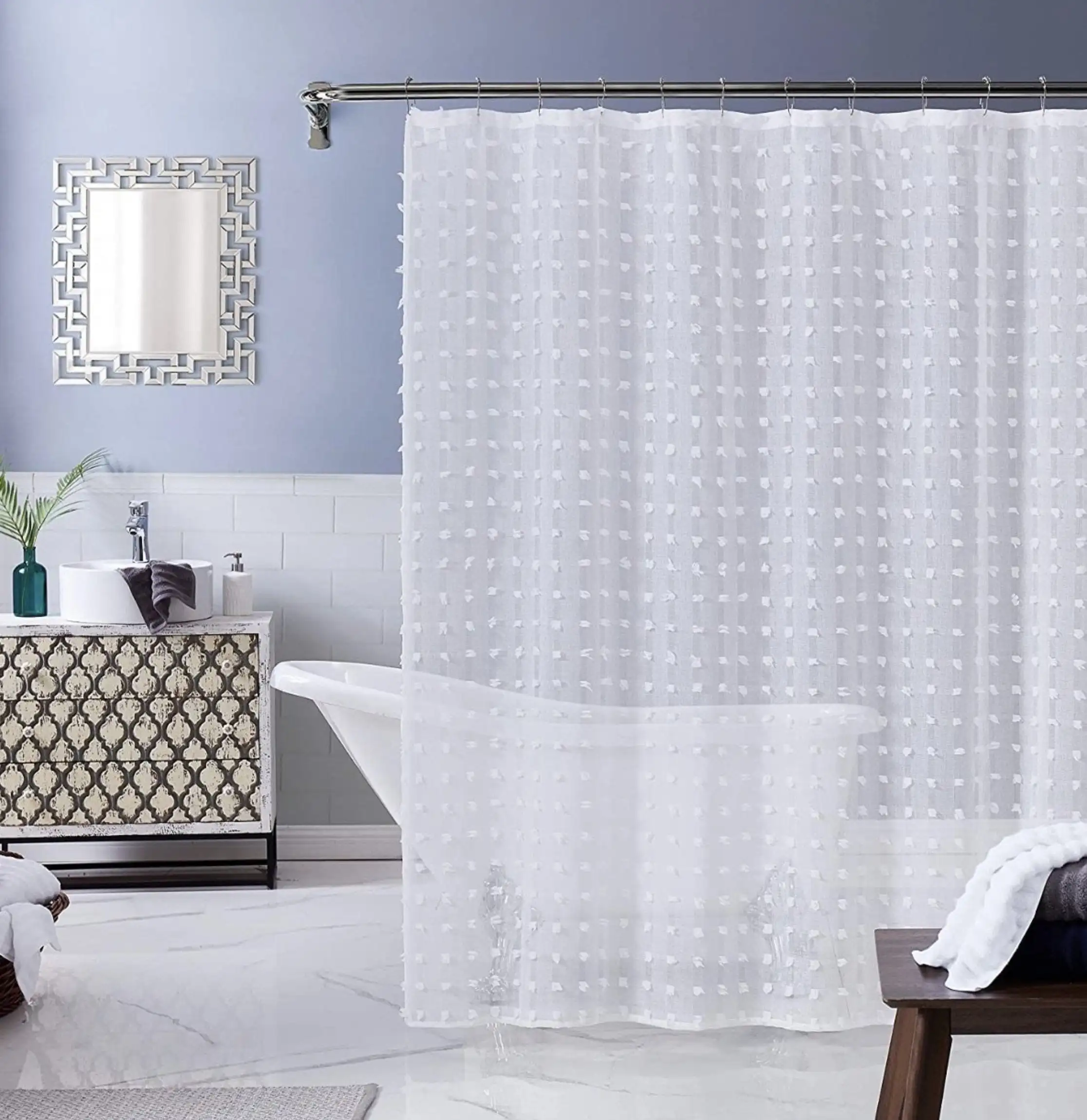Modern 3D floral shower curtain in linen-textured fabric, 70x72 inches, solid white with subtle texture
Modern 3D floral shower curtain in linen-textured fabric, 70x72 inches, solid white with subtle texture