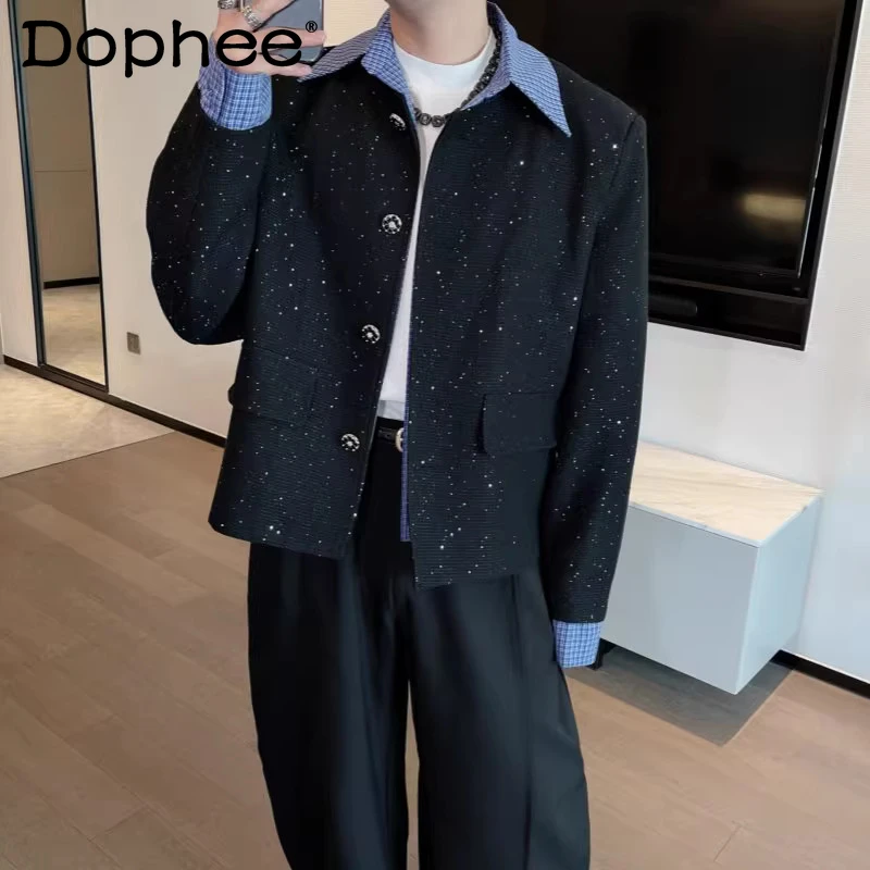 2025 Men's Autumn New Full Body Shiny Sequins Small Fragrant Jackets Trendy High-end Shirts Chic Faux Two-piece Splicing Blazers
2025 Men's Autumn New Full Body Shiny Sequins Small Fragrant Jackets Trendy High-end Shirts Chic Faux Two-piece Splicing Blazers