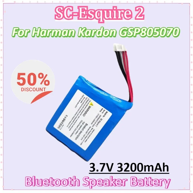 SC-Esquire 2 3.7V 3200mAh Replacement Battery for Harman Kardon GSP805070 Esquire 2 CP-HK03 Bluetooth Wireless Speaker Batteries
SC-Esquire 2 3.7V 3200mAh Replacement Battery for Harman Kardon GSP805070 Esquire 2 CP-HK03 Bluetooth Wireless Speaker Batteries