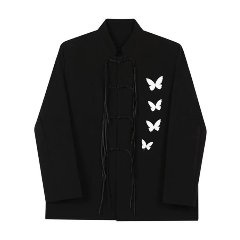 Мужской костюм с вышивкой бабочки в китайском стиле, куртка с воротником-стойкой, куртка с лягушкой и кисточками, черный пиджак свободного покроя
Мужской костюм с вышивкой бабочки в китайском стиле, куртка с воротником-стойкой, куртка с лягушкой и кисточками, черный пиджак свободного покроя