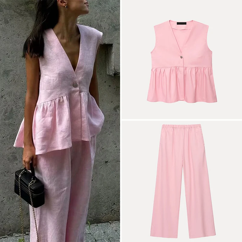 Casual Cotton Linen Elastic Waist V-Ne Svel Top And Pants Women's Sle Summer New Arrival Faion Set Z Brand
Casual Cotton Linen Elastic Waist V-Ne Svel Top And Pants Women's Sle Summer New Arrival Faion Set Z Brand