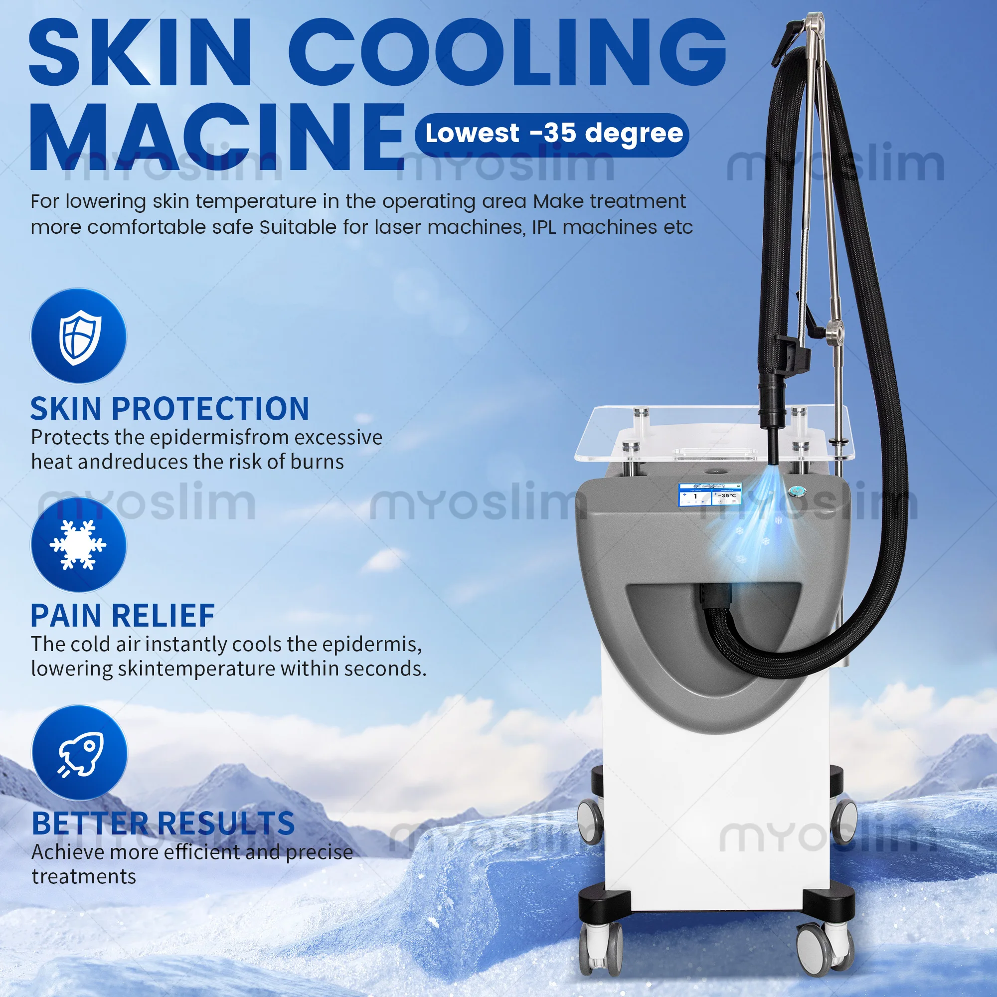 High Power Mobile Skin Air Cooling Fan Machine,-35℃ Adjustable Temperature Universal Compatibility with All IPL RF Devices
High Power Mobile Skin Air Cooling Fan Machine,-35℃ Adjustable Temperature Universal Compatibility with All IPL RF Devices