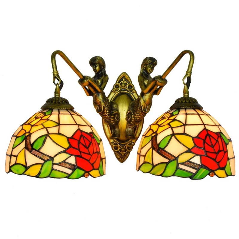 Tiffany Vintage Mermaid Corridor Double Head Wall Lamp Rose Stained Glass Living Room Dining Room Glazed Light 
Tiffany Vintage Mermaid Corridor Double Head Wall Lamp Rose Stained Glass Living Room Dining Room Glazed Light