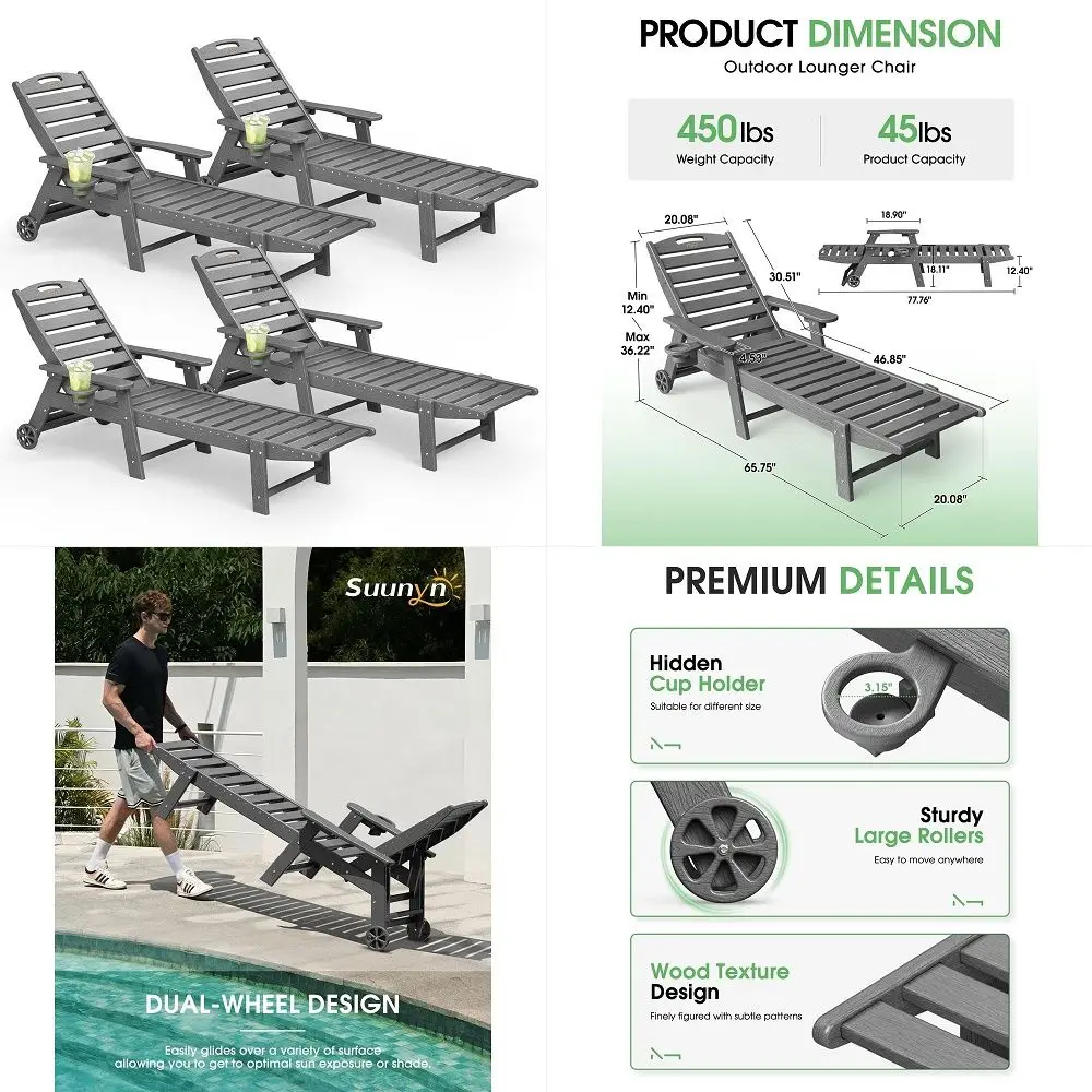 Chair Outdoor Set of 4 with Wheels, Adjustable 5Position Chaise Lounge Outdoor, Patio Lounge Chair for Poolside Backyard, Dark
Chair Outdoor Set of 4 with Wheels, Adjustable 5Position Chaise Lounge Outdoor, Patio Lounge Chair for Poolside Backyard, Dark