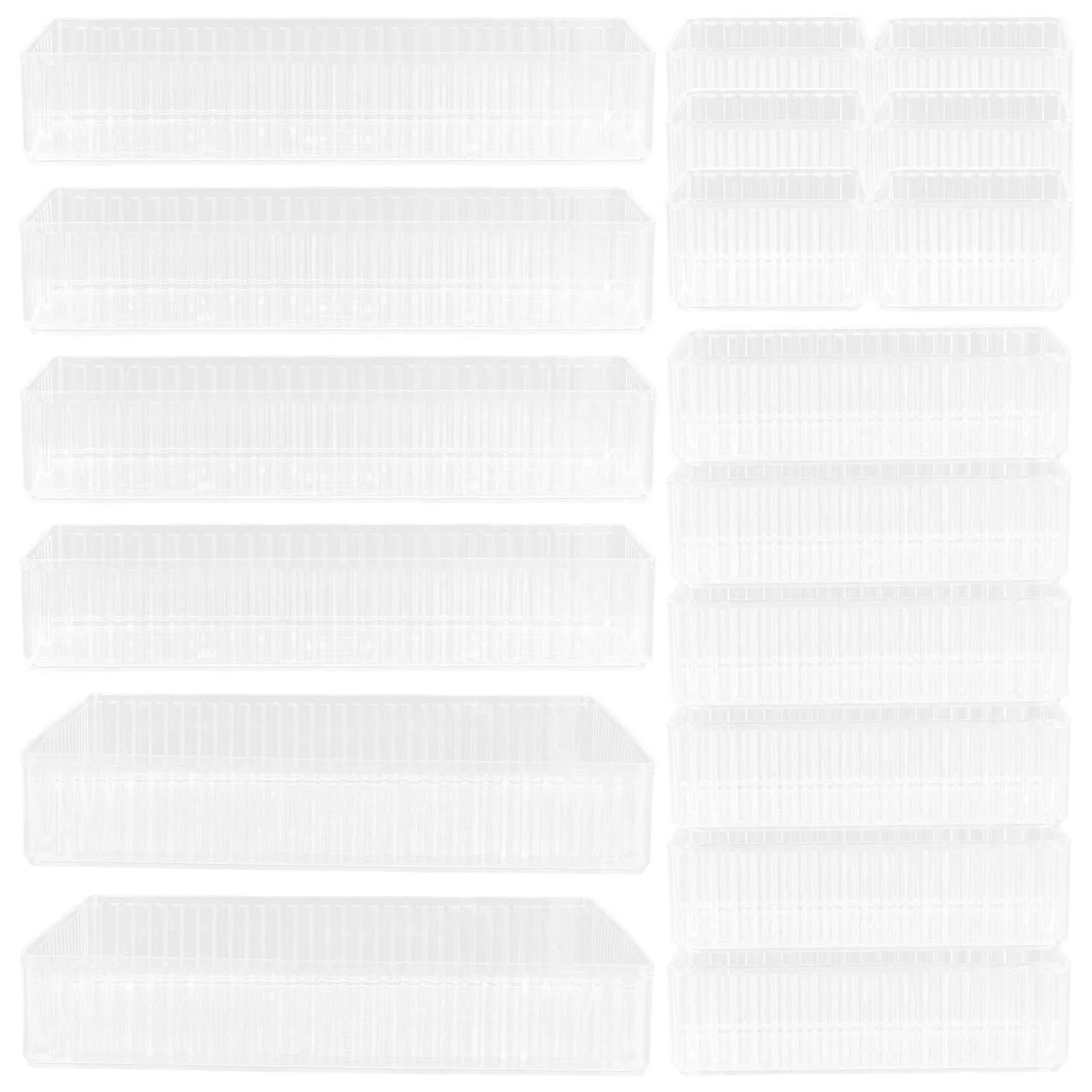 18Pcs Transparent Drawer Organizers Acrylic Stackable Clear Storage Bins for Office Makeup Craft Supplies Desktop Organizer
18Pcs Transparent Drawer Organizers Acrylic Stackable Clear Storage Bins for Office Makeup Craft Supplies Desktop Organizer
