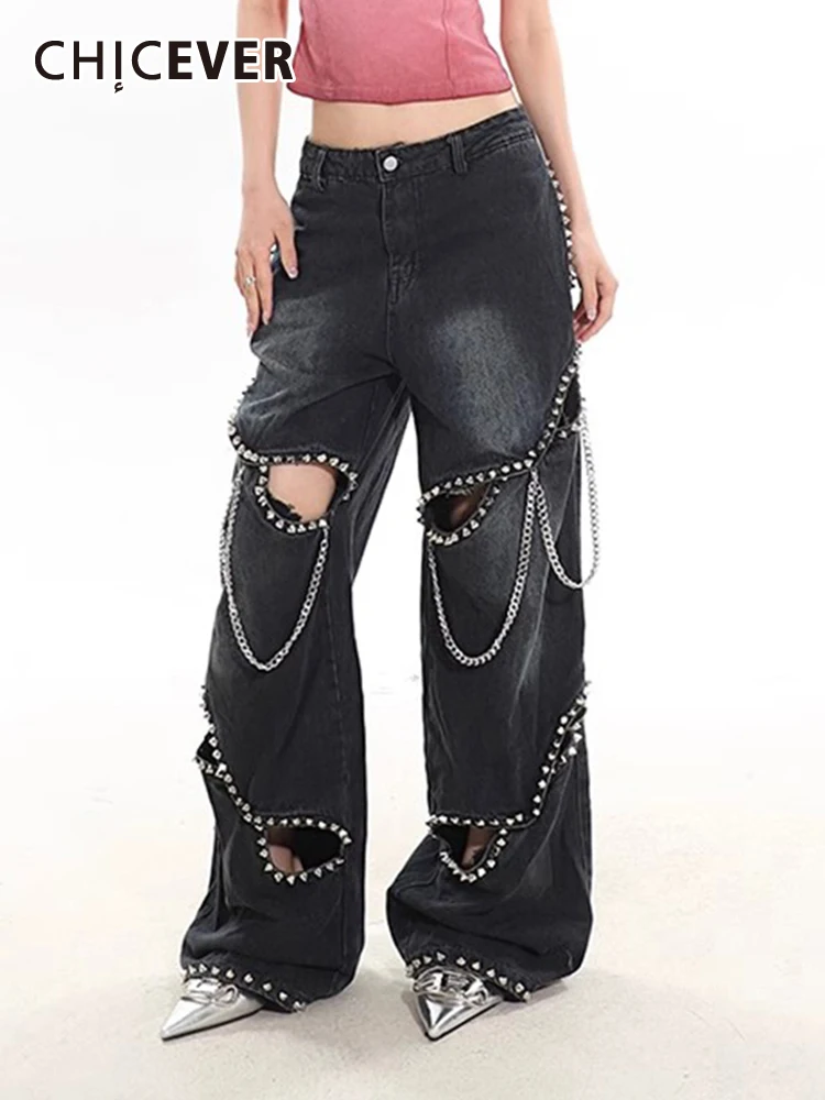 CHICEVER Patchwork Chain Jeans For Women High Waist Spliced Pockets Hollow Out Hit Color Spring Streetwear Pants Female 2024 New
CHICEVER Patchwork Chain Jeans For Women High Waist Spliced Pockets Hollow Out Hit Color Spring Streetwear Pants Female 2024 New