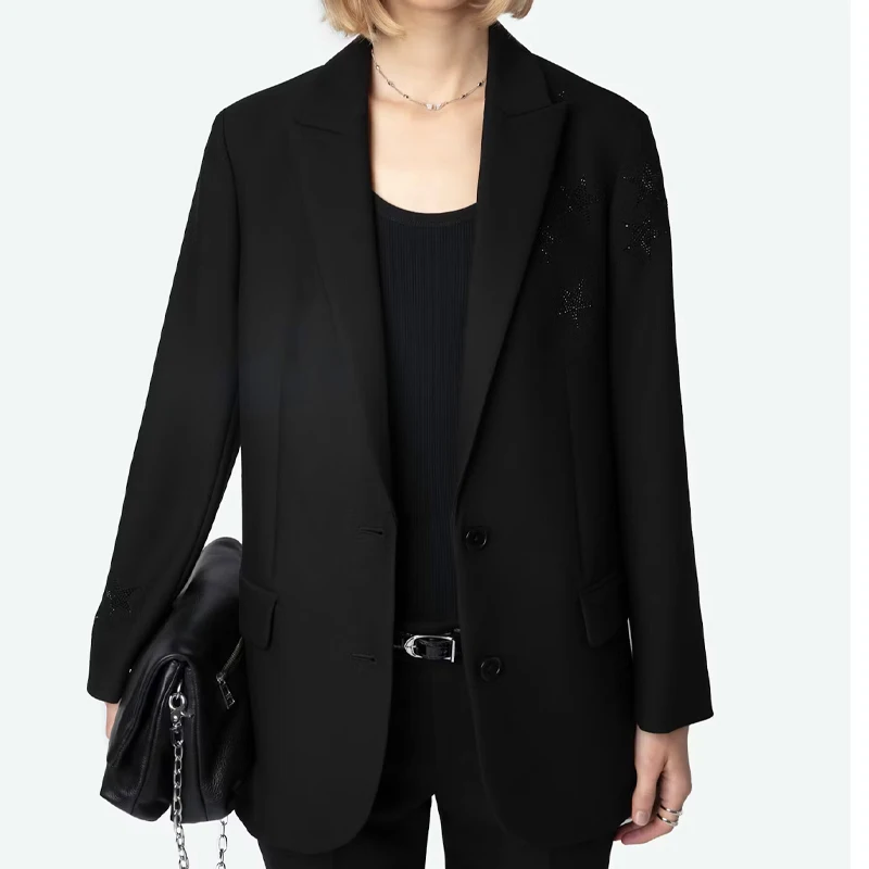 Women Star Diamond Suits Formal Occasion Black Blazers Button Lapel Coat Female Suit Casual Pocket Blazer Lady Winter Top
Women Star Diamond Suits Formal Occasion Black Blazers Button Lapel Coat Female Suit Casual Pocket Blazer Lady Winter Top