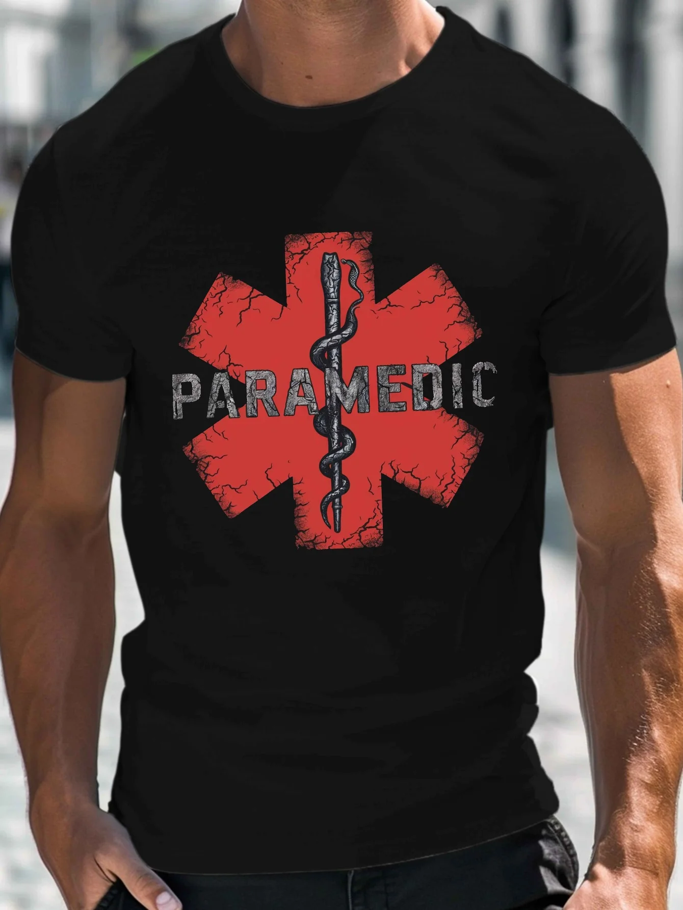 Paramedic Graphic - with Red Star of Life Design-100% cotton summer short sleeve O-neck casual printed men's T-shirt.
Paramedic Graphic - with Red Star of Life Design-100% cotton summer short sleeve O-neck casual printed men's T-shirt.