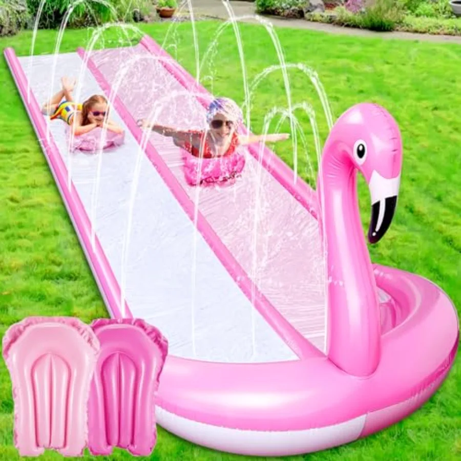 20ft 3D Flamingo Slip Water Slide Double Lane Lawn Water Slides 3 Sided Safe Fence Heavy Duty Inflatable with 2 Bodyboards and
20ft 3D Flamingo Slip Water Slide Double Lane Lawn Water Slides 3 Sided Safe Fence Heavy Duty Inflatable with 2 Bodyboards and
