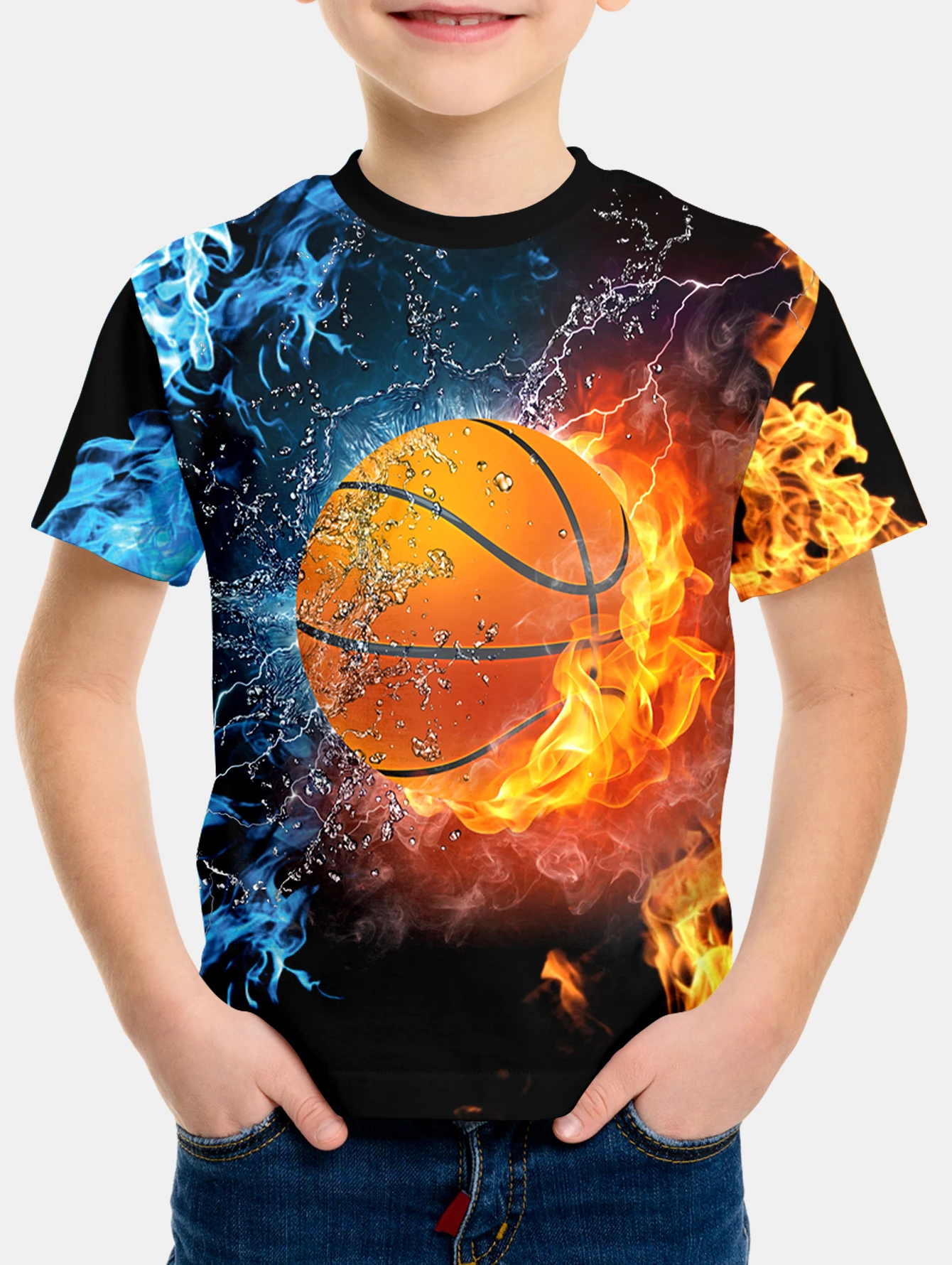 Boys'basketball summer round neck short sleeved T-shirt, casual lightweight and comfortable top, 3D printed
Boys'basketball summer round neck short sleeved T-shirt, casual lightweight and comfortable top, 3D printed