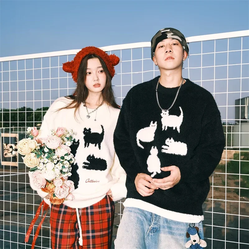 Winter Cartoon Cat Knitted Sweaters For Men Y2K Vintage Pullovers Knitwear Women Woollen Jumpers Streetwear Christmas Sweater
Winter Cartoon Cat Knitted Sweaters For Men Y2K Vintage Pullovers Knitwear Women Woollen Jumpers Streetwear Christmas Sweater