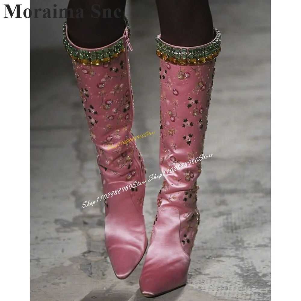Knee High Pink Silk Crystal Decoration Boots Thin High Heel Women Shoes Side Zipper Pointed Toe 2024 Fashion Zapatos Para Mujere
Knee High Pink Silk Crystal Decoration Boots Thin High Heel Women Shoes Side Zipper Pointed Toe 2024 Fashion Zapatos Para Mujere