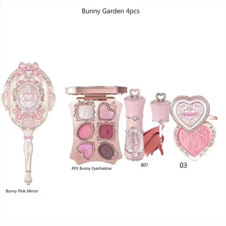 4in1 Flower knows Bunny Garden makeup set Lip, Blush , Mirror, Eye Shadows Pink
4in1 Flower knows Bunny Garden makeup set Lip, Blush , Mirror, Eye Shadows Pink