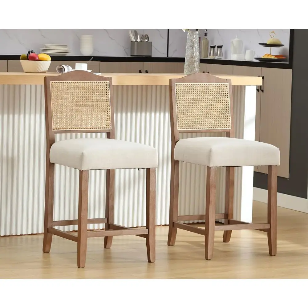 Set of 2 Rattan Back Upholstered Bar Stools, Linen Beige, Comfortable for Kitchen Island or Breakfast Counter
Set of 2 Rattan Back Upholstered Bar Stools, Linen Beige, Comfortable for Kitchen Island or Breakfast Counter