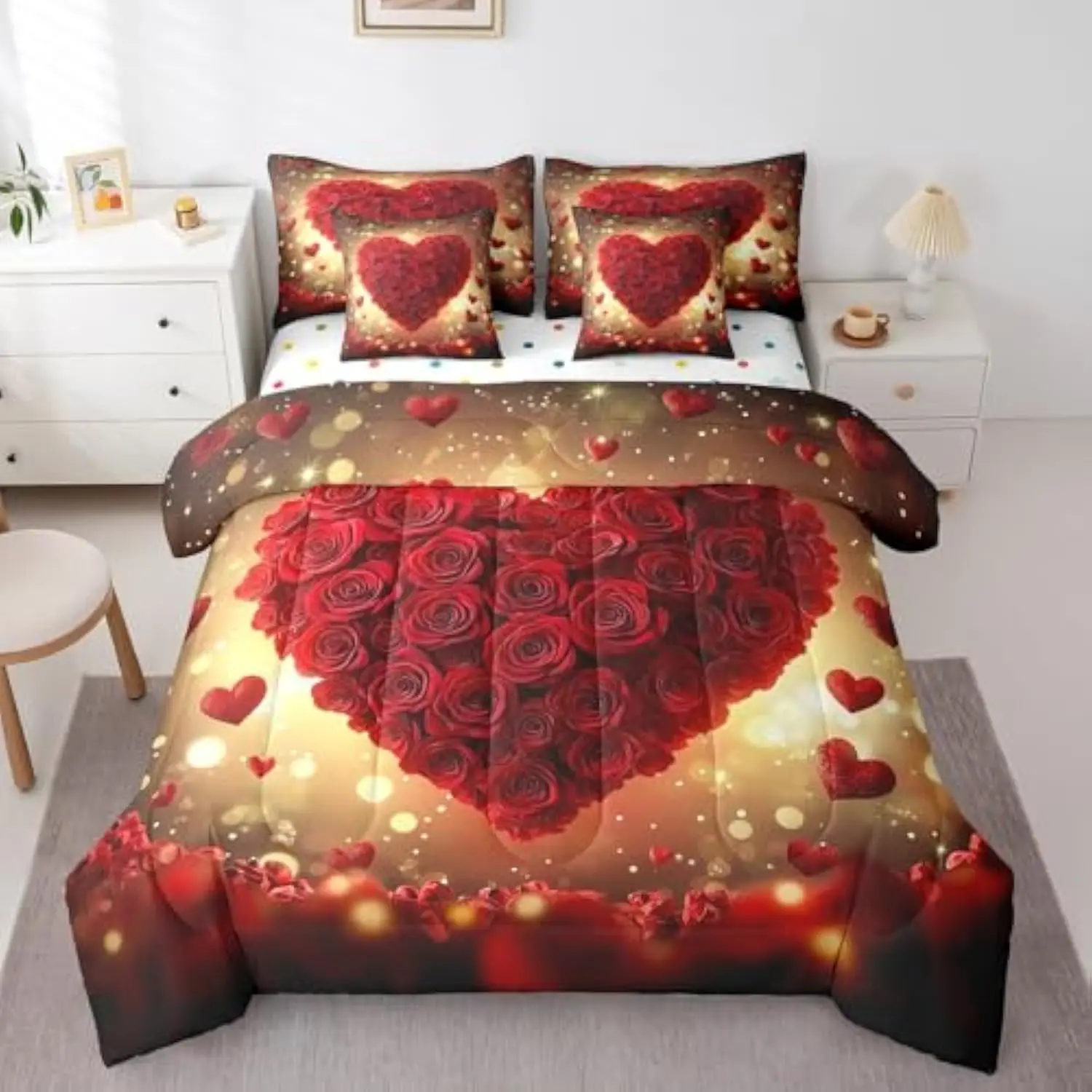 Red Roses King Comforter Set 7 Piece Happy Valentine's Day Bedding Set Romantic Flowers Couple Bed in A Bag for Men Women Adul
Red Roses King Comforter Set 7 Piece Happy Valentine's Day Bedding Set Romantic Flowers Couple Bed in A Bag for Men Women Adul