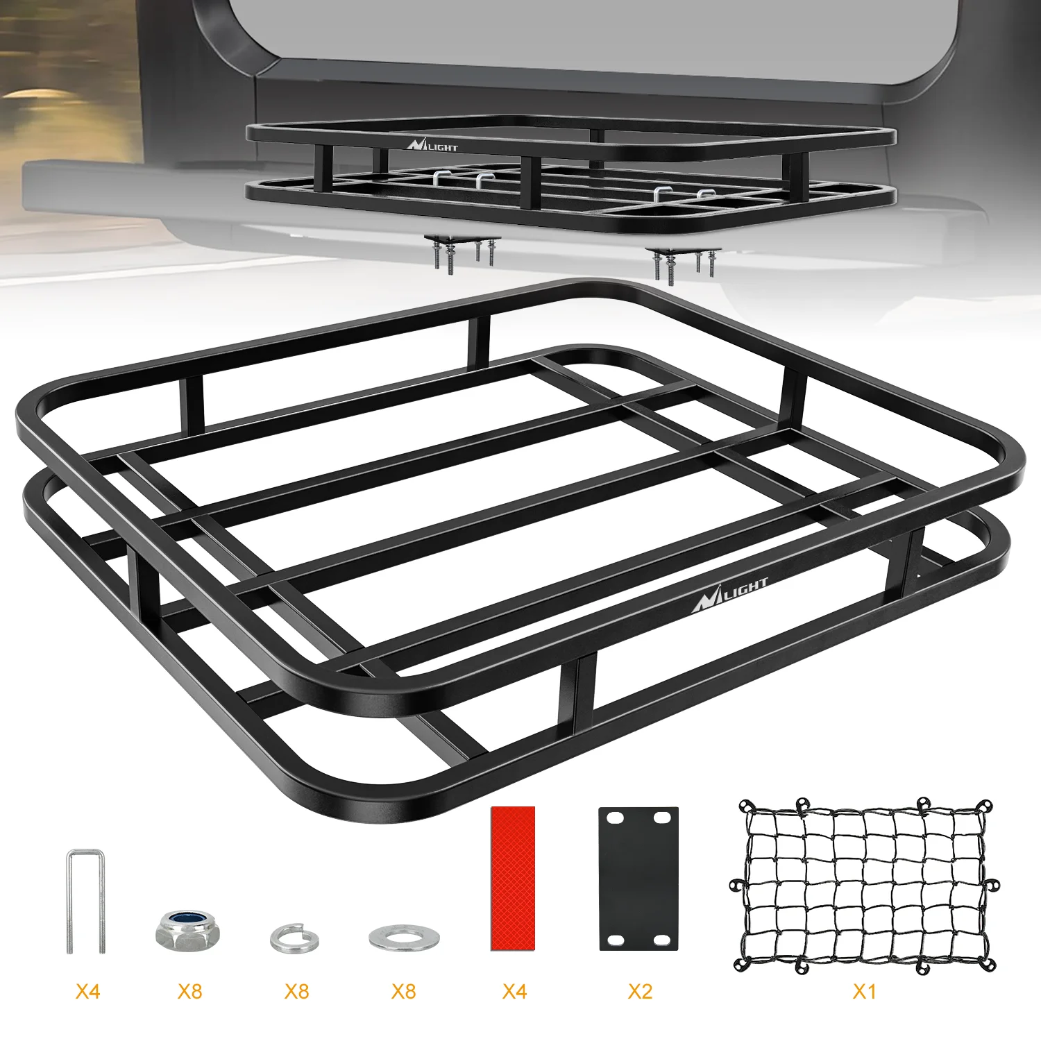 Nilight 32”×26”×4” RV Bumper Mounted Cargo Rack Carrier with Net Fits 4-inch or 4-1/2-inch Bumpers Heavy Duty Luggage Holder Basket for RV Camping Traveling Capacity 350LBS
Nilight 32”×26”×4” RV Bumper Mounted Cargo Rack Carrier with Net Fits 4-inch or 4-1/2-inch Bumpers Heavy Duty Luggage Holder Basket for RV Camping Traveling Capacity 350LBS