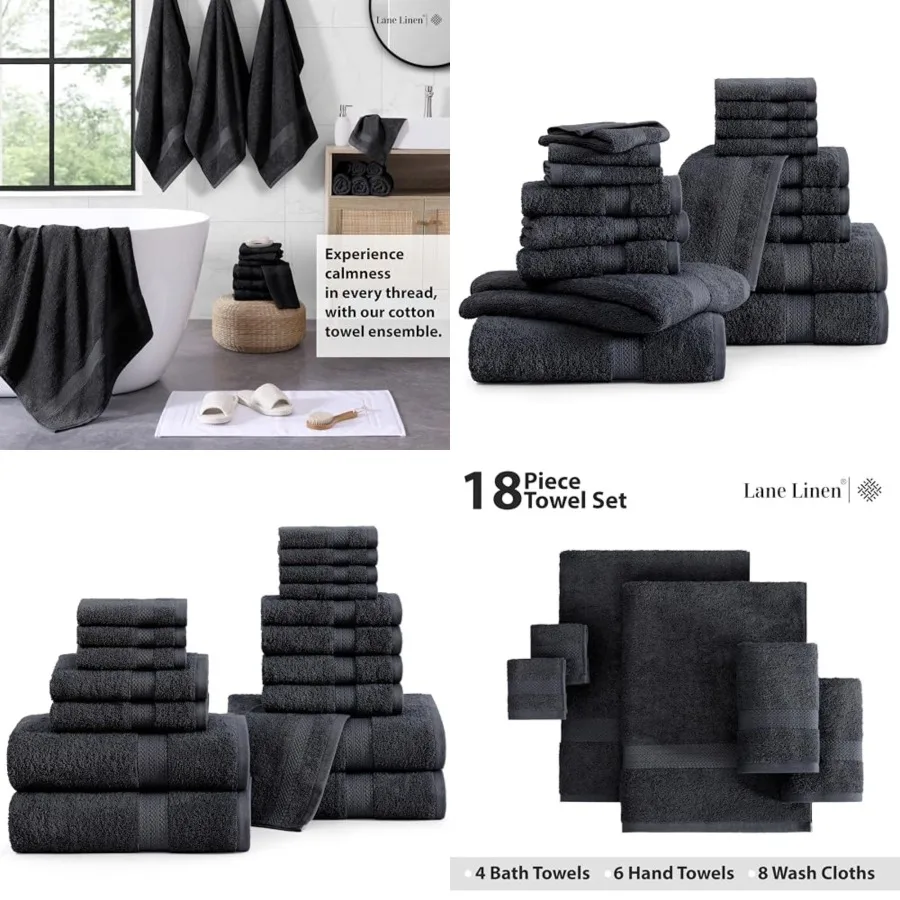 100% Cotton Black Towel Set for Bathroom - 18 Piece - Super Soft, Hotel Quality - 4 Bath, 8 Wash Cloths, 6 Hand Towels for Bathroom - Classic, Gentle on Skin, Ideal for Spa & Daily Use
100% Cotton Black Towel Set for Bathroom - 18 Piece - Super Soft, Hotel Quality - 4 Bath, 8 Wash Cloths, 6 Hand Towels for Bathroom - Classic, Gentle on Skin, Ideal for Spa & Daily Use