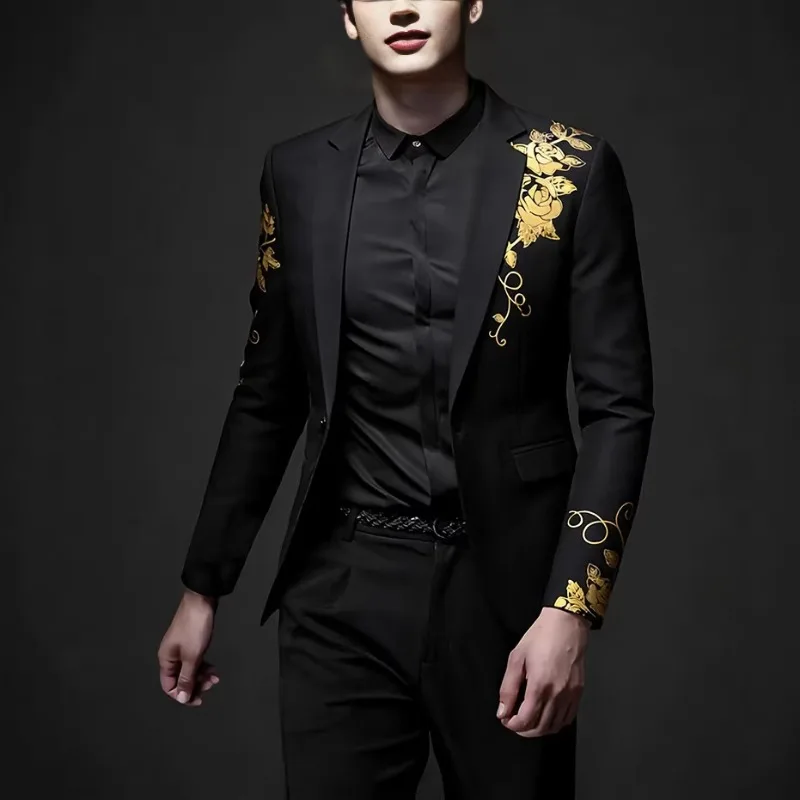 Men's Slim Fit One Button Blazer with Gold Floral Embroidery Formal Party Wedding Suit Jacket Prom Dress Coat
Men's Slim Fit One Button Blazer with Gold Floral Embroidery Formal Party Wedding Suit Jacket Prom Dress Coat