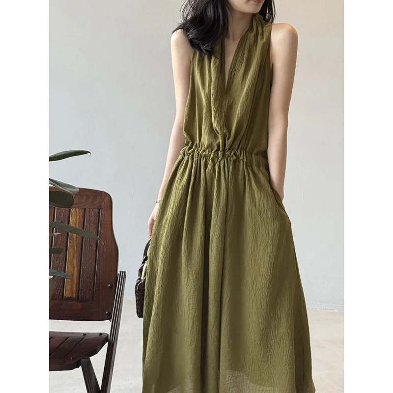 Tencel Ramie Dress Women Summer Zen Style RetroVCollar Temperament Waist-Controlled Vest Dress82312
Tencel Ramie Dress Women Summer Zen Style RetroVCollar Temperament Waist-Controlled Vest Dress82312