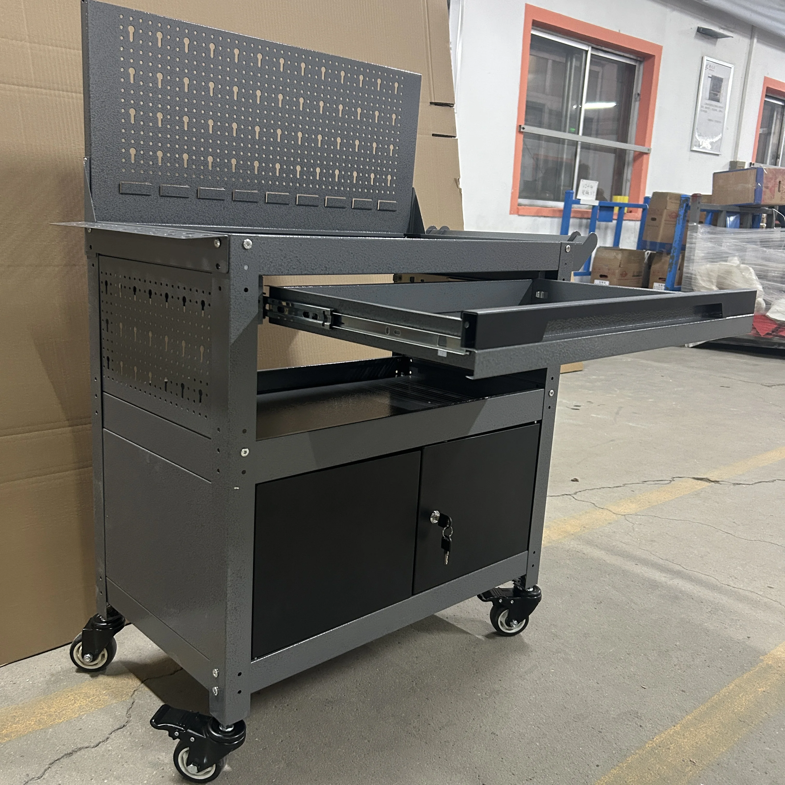 Maintenance tool cart Three-layer trolley Mobile multi-function storage cart Multi-action hardware toolbox Send hook