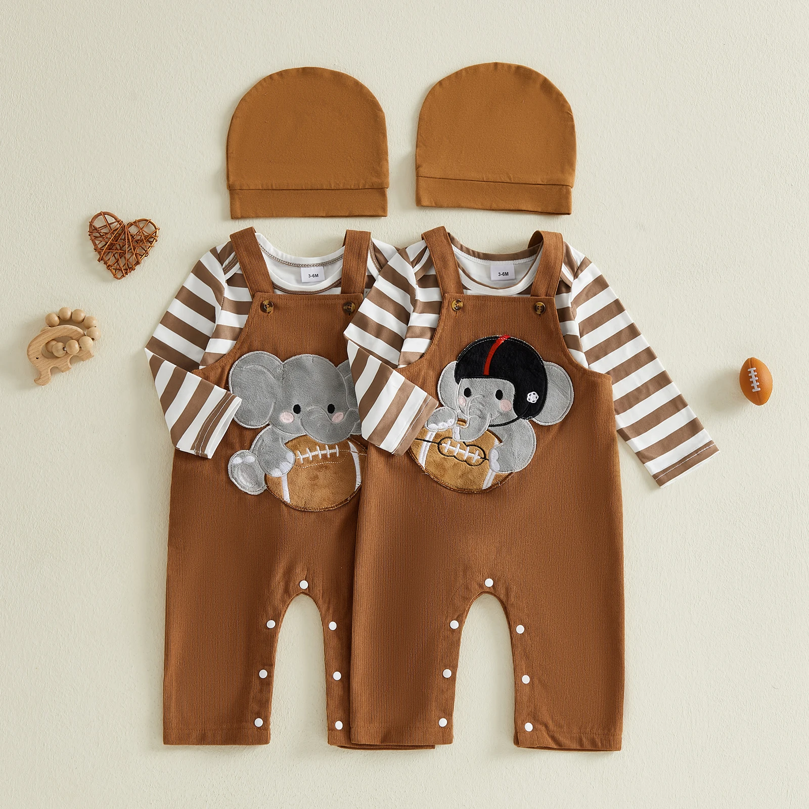 Baby Boy's Clothing Sets Fashionable Long Sleeve Striped Romper with Elephant Embroidery Overalls, Hat 3Pcs Outfits0-18M
Baby Boy's Clothing Sets Fashionable Long Sleeve Striped Romper with Elephant Embroidery Overalls, Hat 3Pcs Outfits0-18M