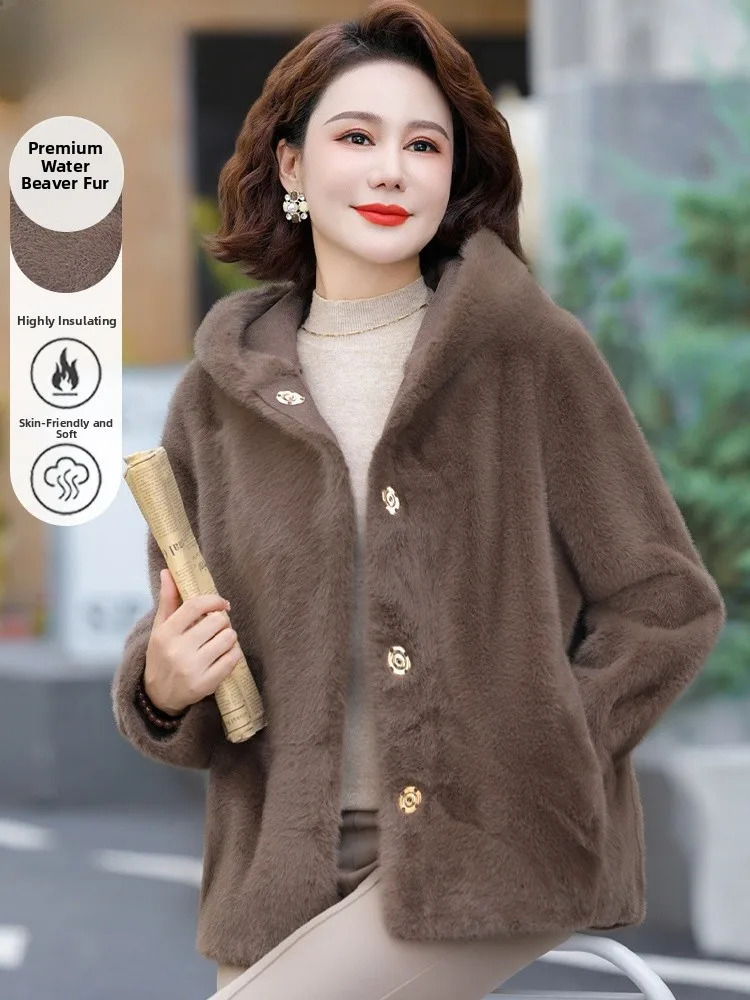 Sli Mid-Late Age Women's Fur Coat Winter Outerwear Inteated Leather And Fur Faionable Warm Hooded Single-Breasted Coat
Sli Mid-Late Age Women's Fur Coat Winter Outerwear Inteated Leather And Fur Faionable Warm Hooded Single-Breasted Coat
