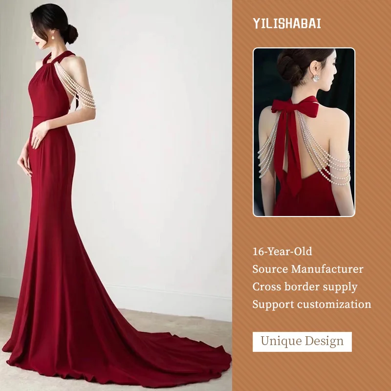 Модное роскошное вечернее платье, новинка 2025 года, рыбий хвост, жемчужная кисточка, без рукавов, высококачественное темпераментное винно-красное вечернее платье с подвесным вырезом
Модное роскошное вечернее платье, новинка 2025 года, рыбий хвост, жемчужная кисточка, без рукавов, высококачественное темпераментное винно-красное вечернее платье с подвесным вырезом