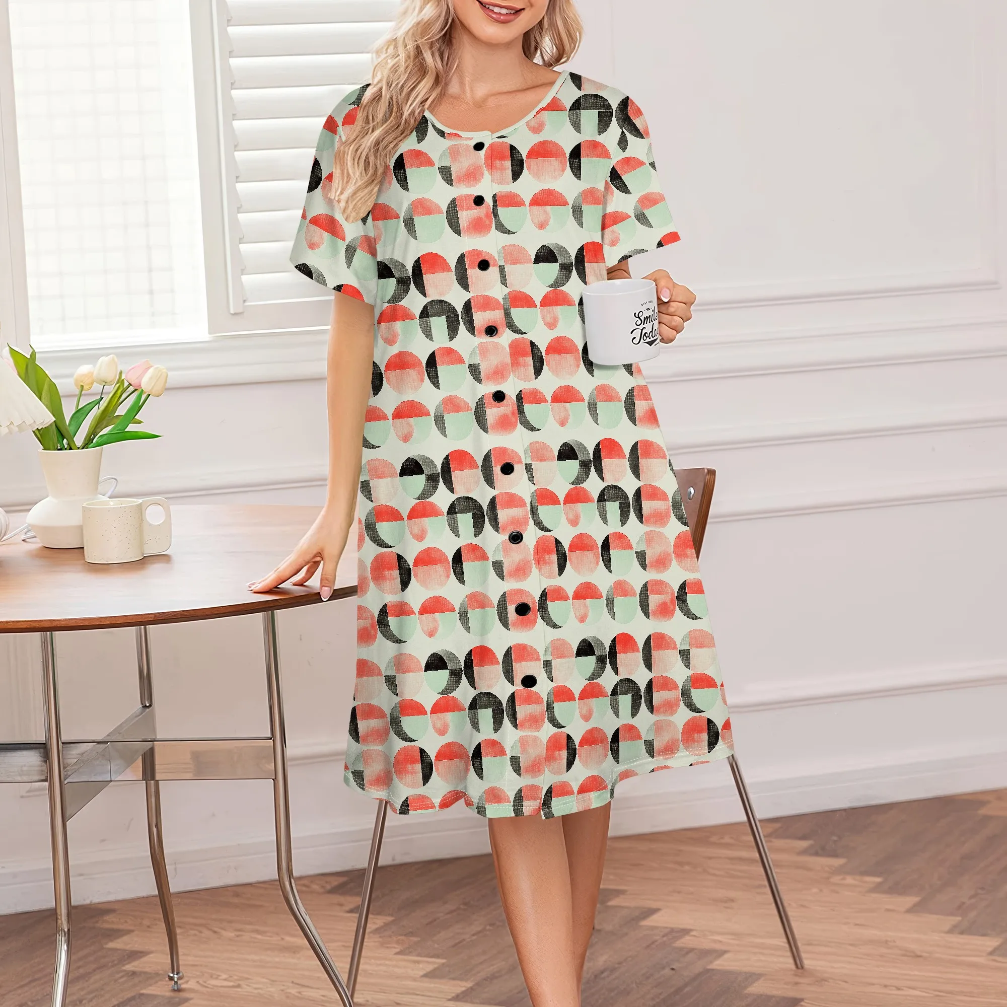 Comfortable House Dress for Women, Abstract Geometric Print, Button Front, S-3XL Casual
Comfortable House Dress for Women, Abstract Geometric Print, Button Front, S-3XL Casual