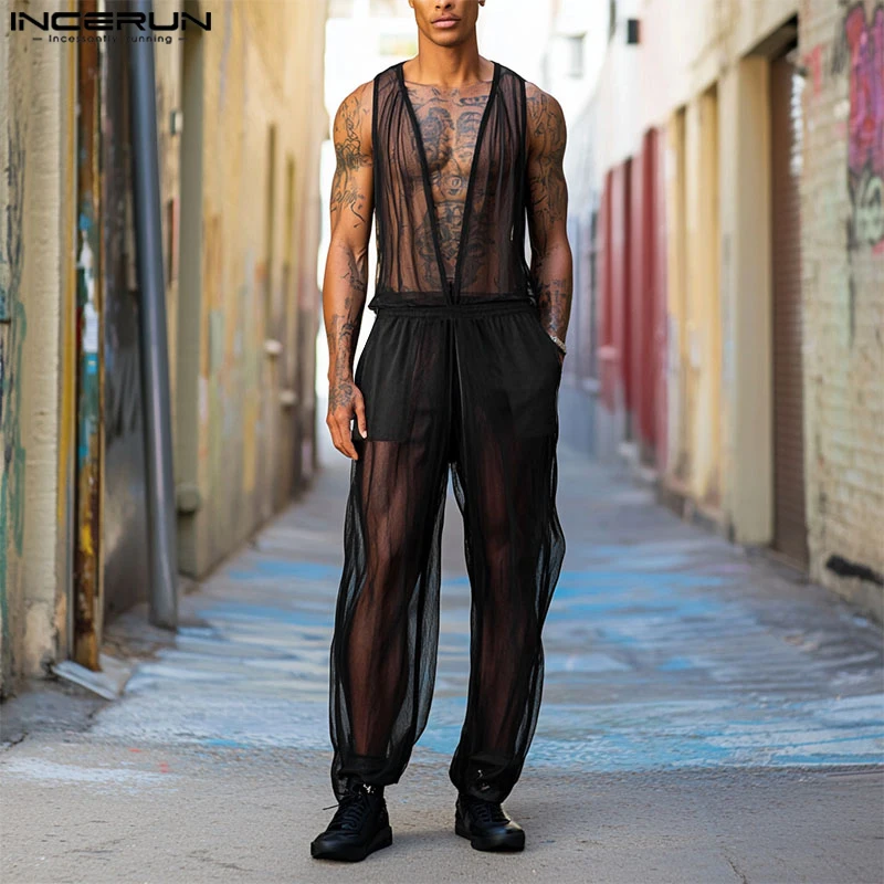 INCERUN Men Jumpsuits Mesh Patchwork See Through Sexy Deep V Neck Sleeveless Rompers Men Streetwear 2025 Fashion Male Overalls
INCERUN Men Jumpsuits Mesh Patchwork See Through Sexy Deep V Neck Sleeveless Rompers Men Streetwear 2025 Fashion Male Overalls